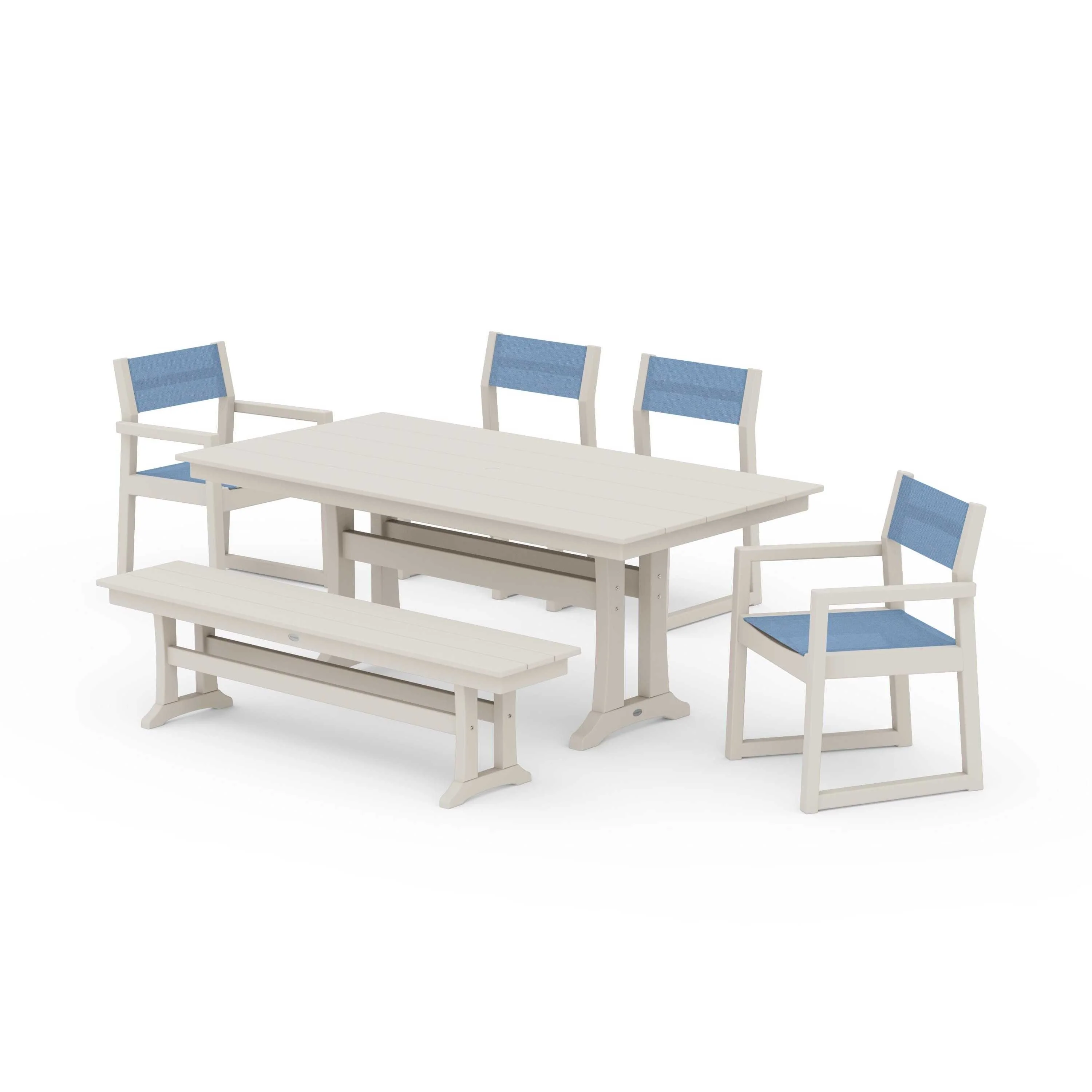 EDGE Sling 6-Piece Farmhouse Dining Set With Trestle Legs - Image 84
