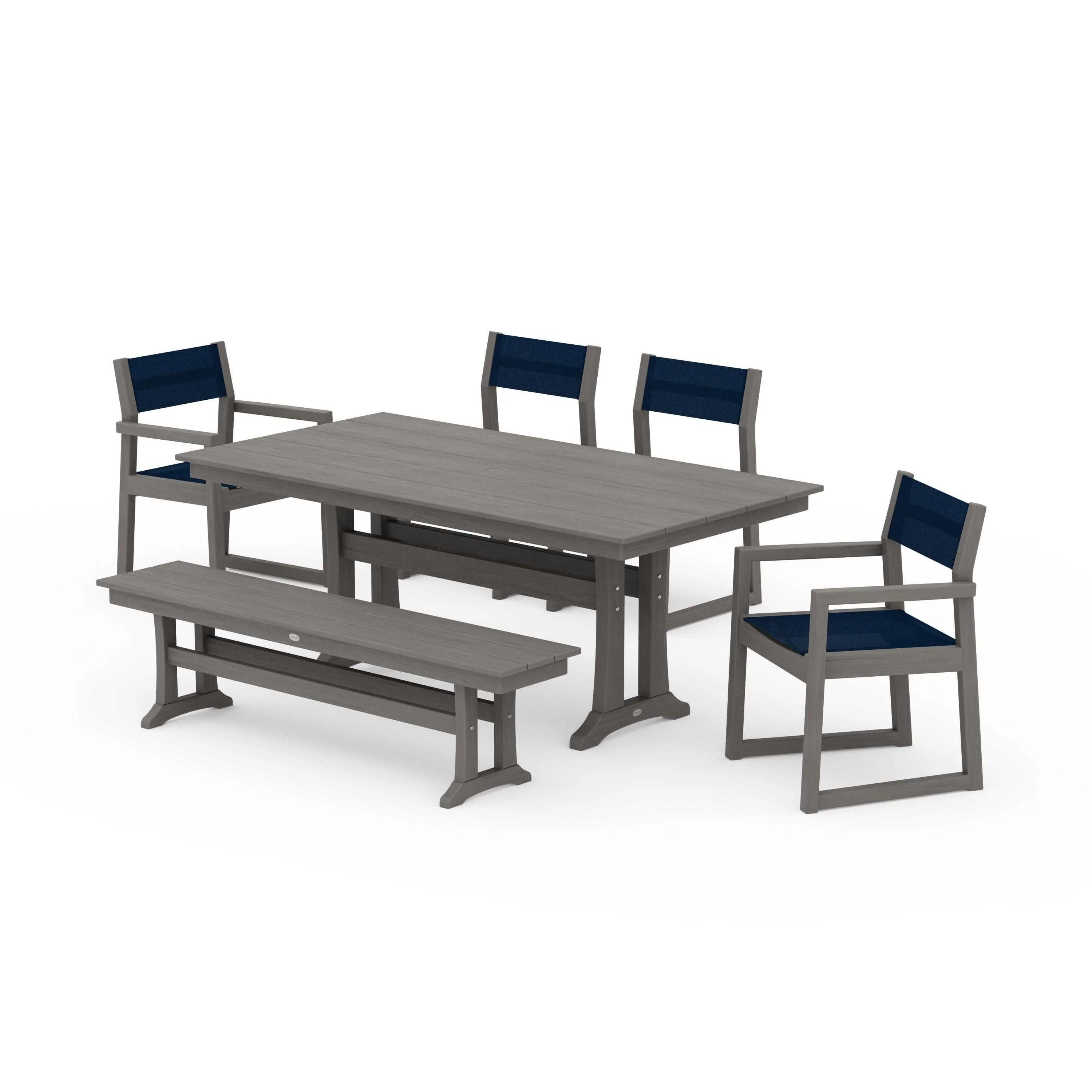 EDGE Sling 6-Piece Farmhouse Dining Set With Trestle Legs - Image 94