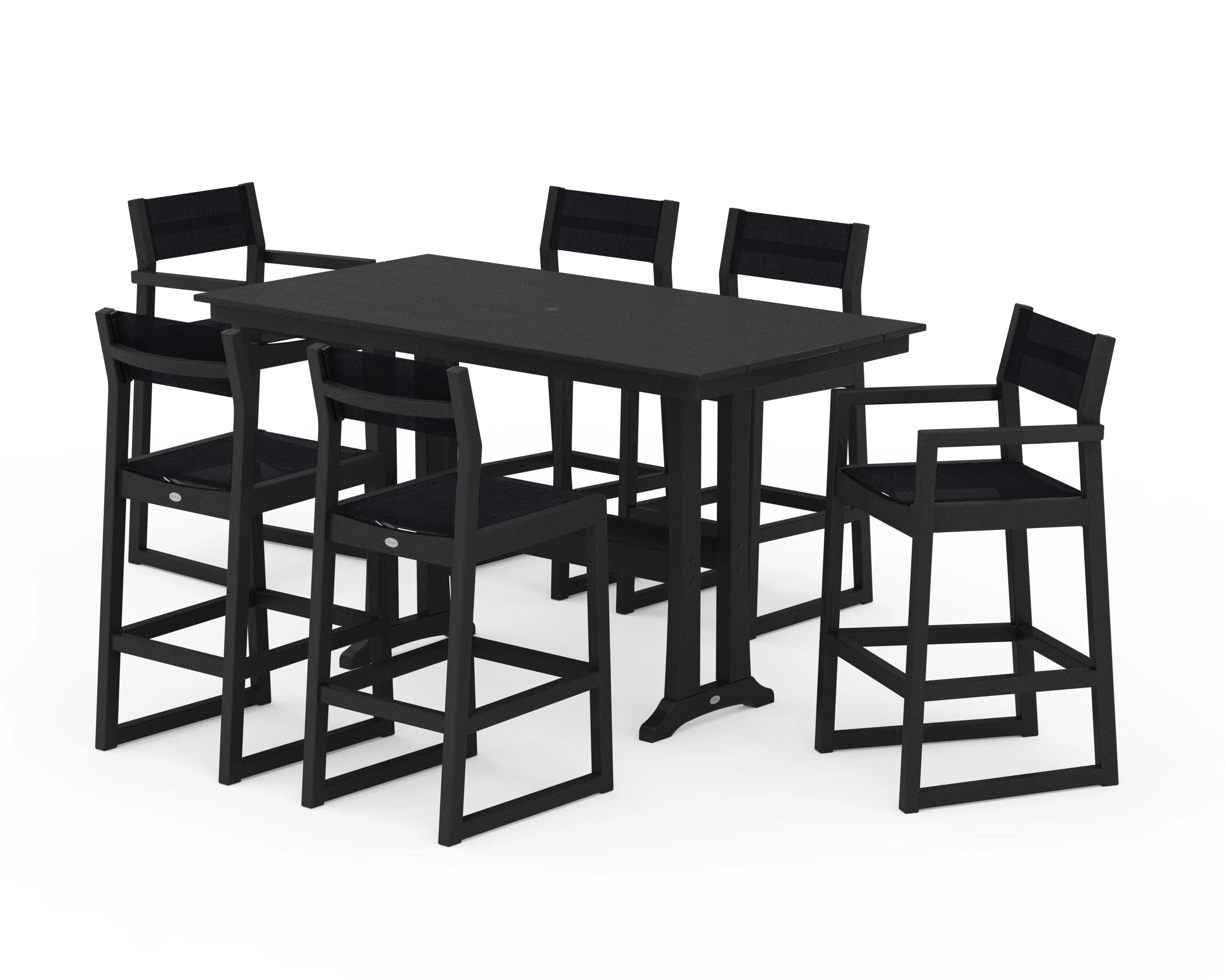 EDGE Sling 7-Piece Farmhouse Bar Set with Trestle Legs - Image 10