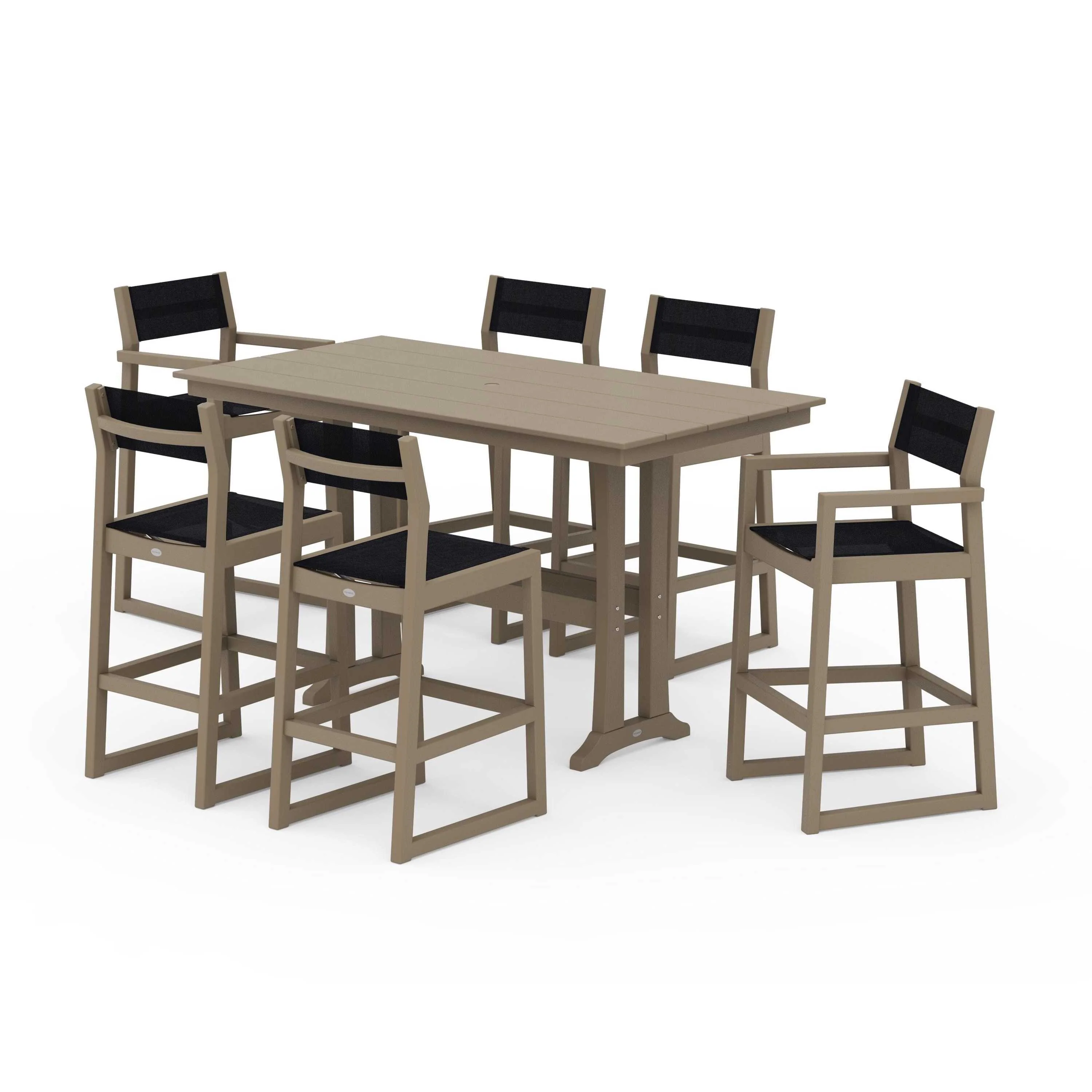 EDGE Sling 7-Piece Farmhouse Bar Set with Trestle Legs - Image 100