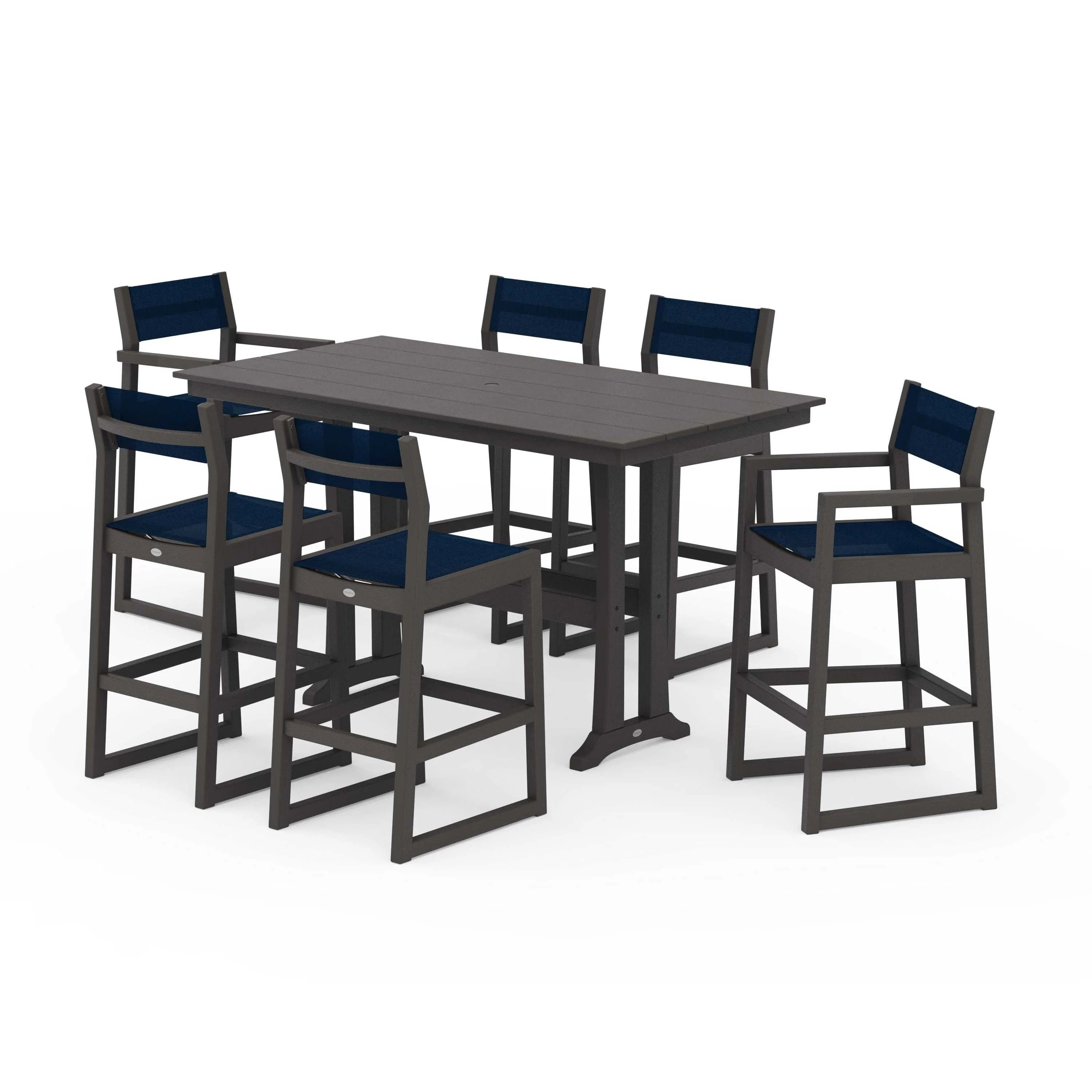 EDGE Sling 7-Piece Farmhouse Bar Set with Trestle Legs - Image 104