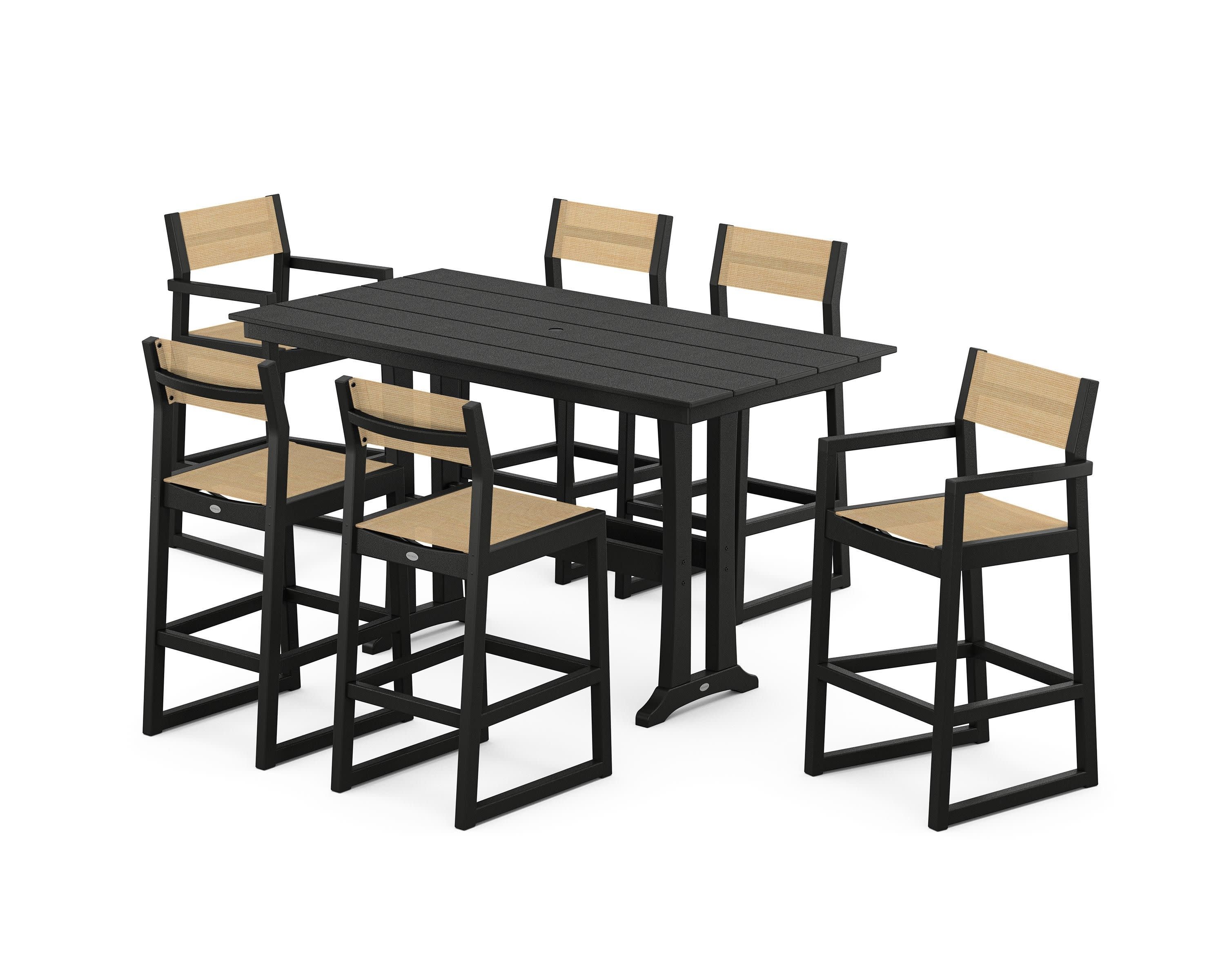 EDGE Sling 7-Piece Farmhouse Bar Set with Trestle Legs - Image 11