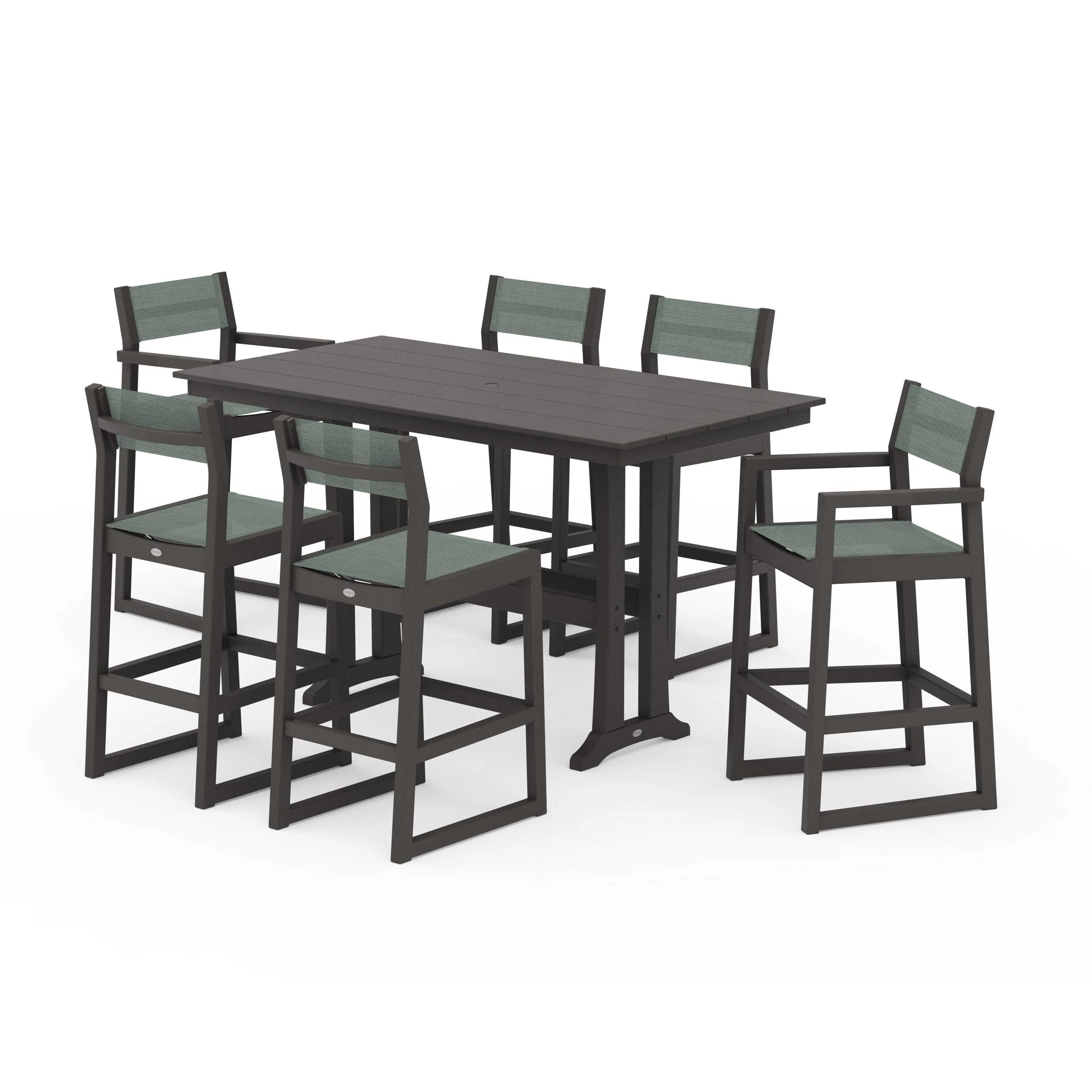 EDGE Sling 7-Piece Farmhouse Bar Set with Trestle Legs - Image 123