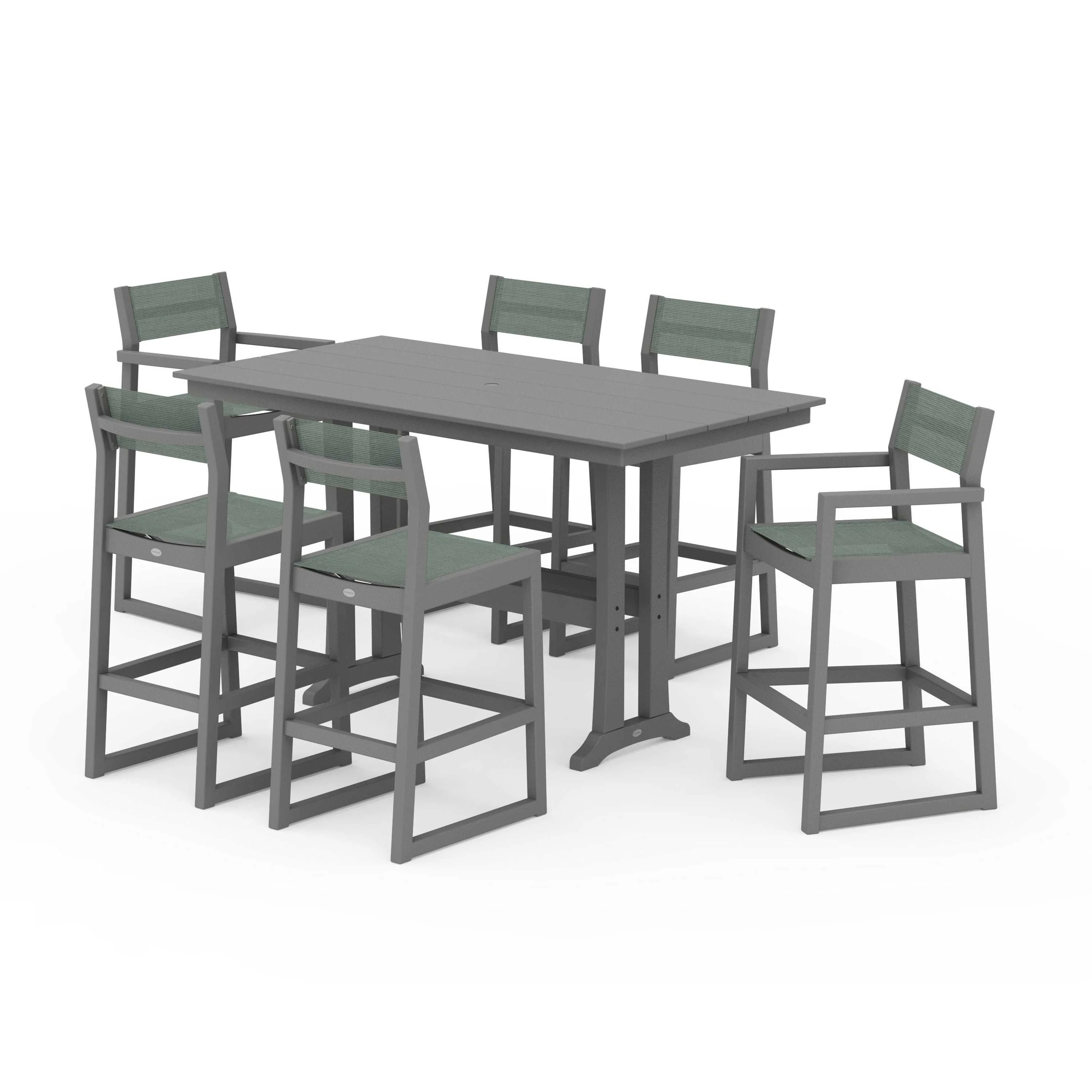 EDGE Sling 7-Piece Farmhouse Bar Set with Trestle Legs - Image 132