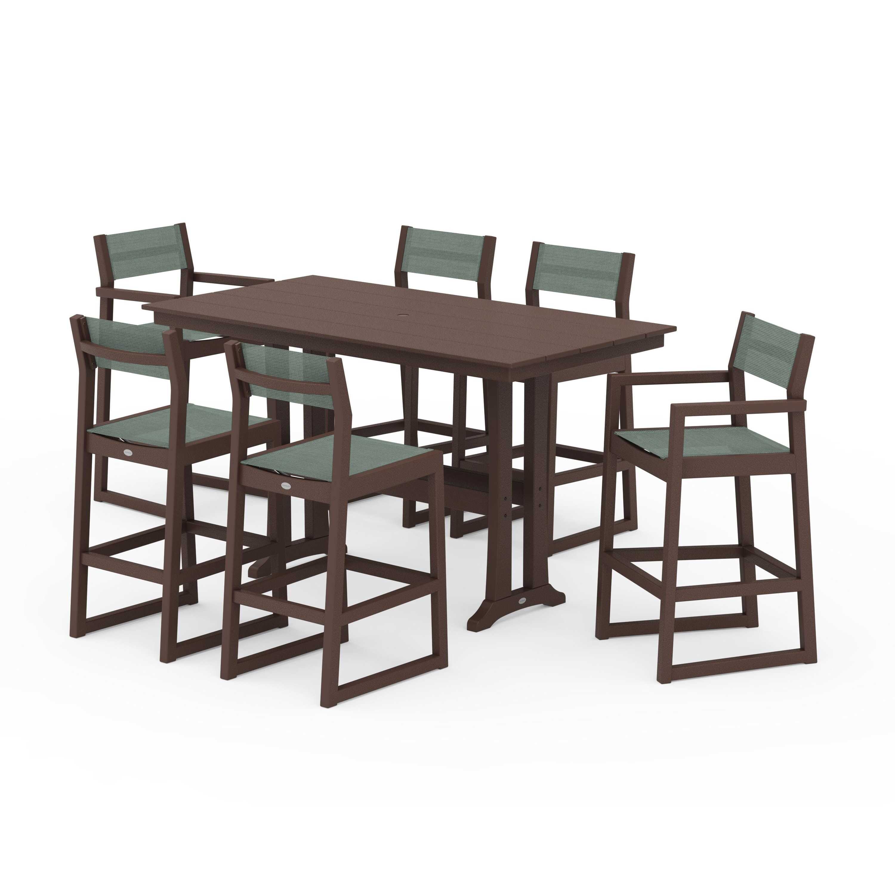 EDGE Sling 7-Piece Farmhouse Bar Set with Trestle Legs - Image 136