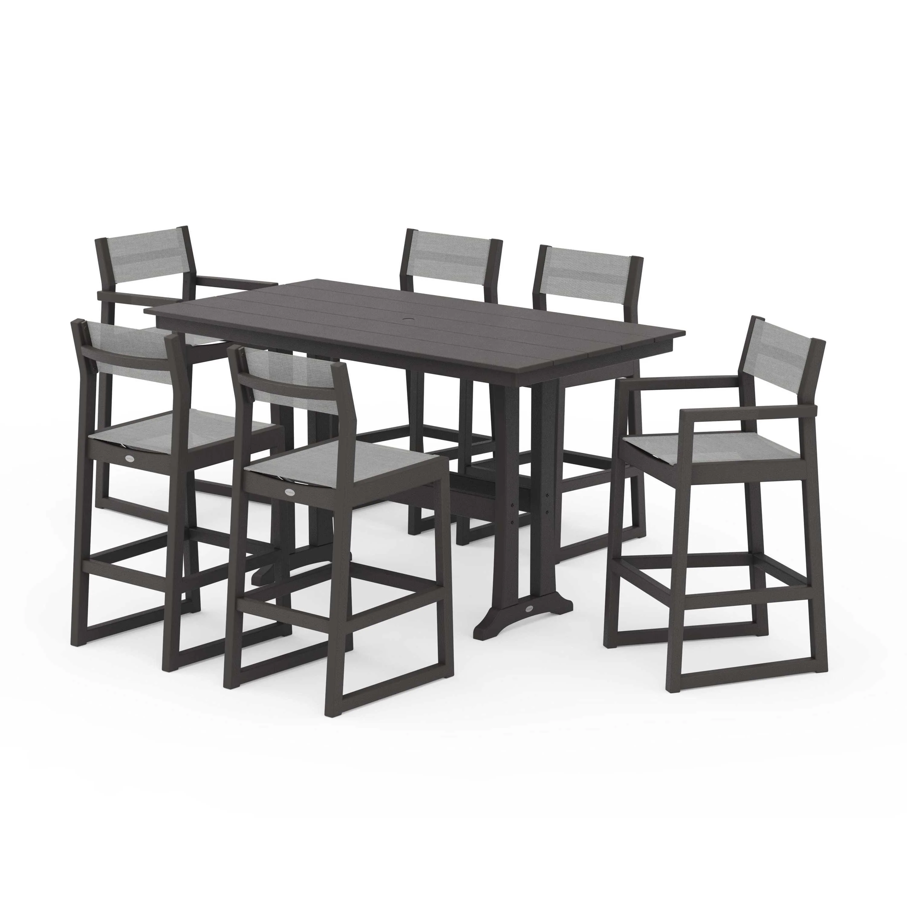 EDGE Sling 7-Piece Farmhouse Bar Set with Trestle Legs - Image 45