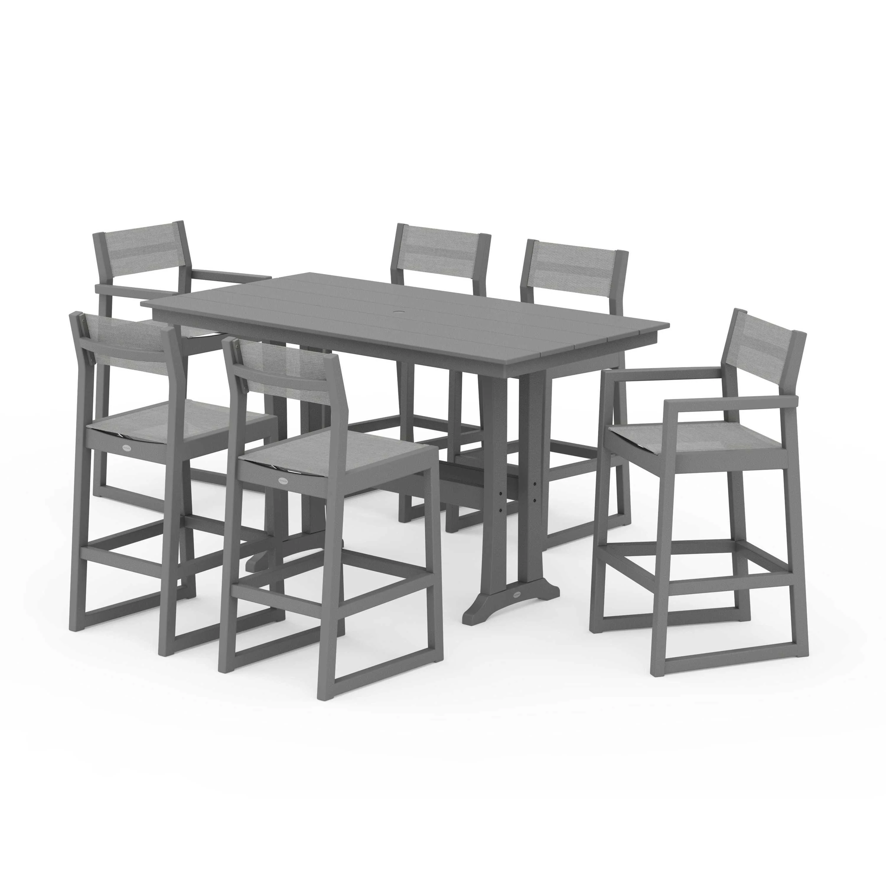 EDGE Sling 7-Piece Farmhouse Bar Set with Trestle Legs - Image 46