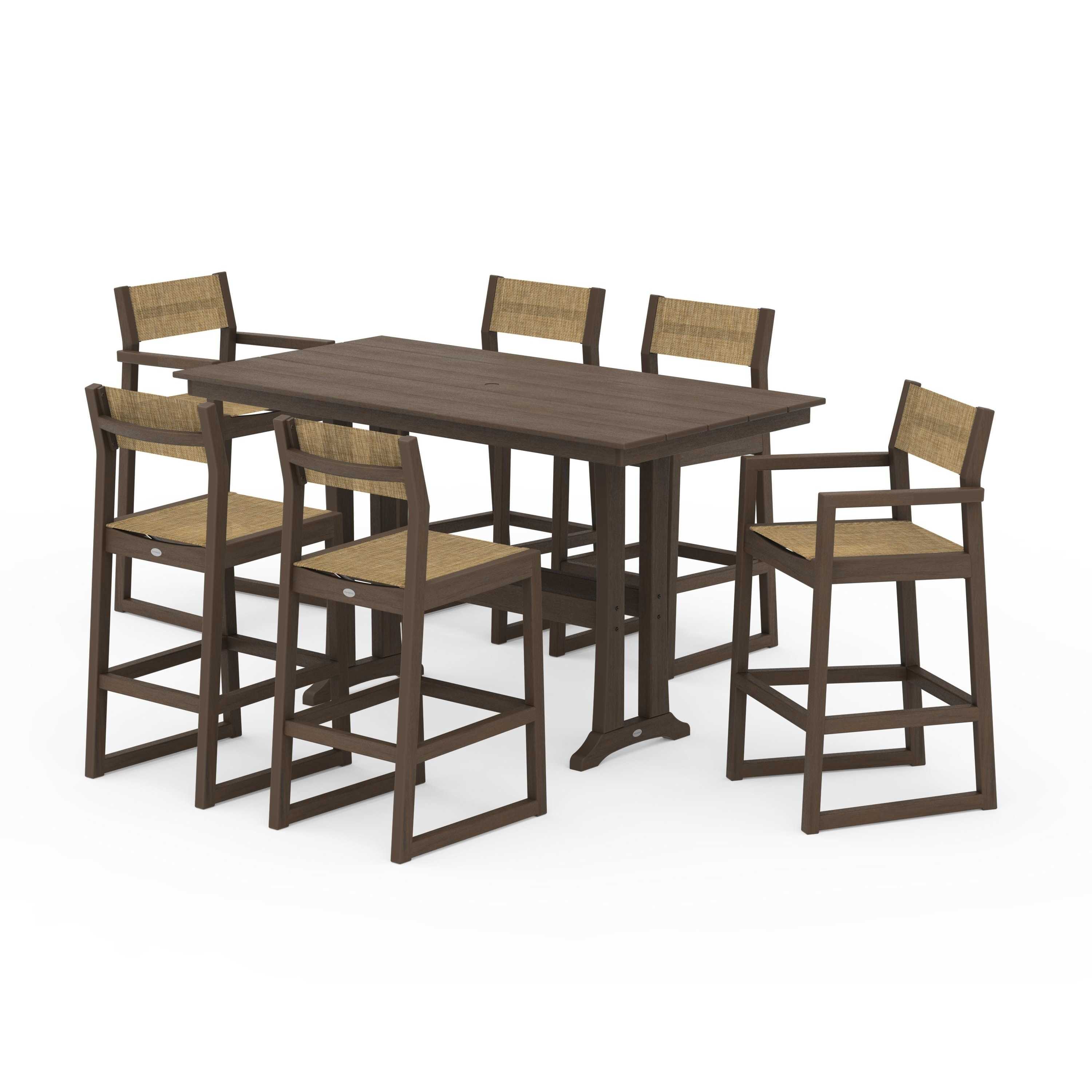 EDGE Sling 7-Piece Farmhouse Bar Set with Trestle Legs - Image 53