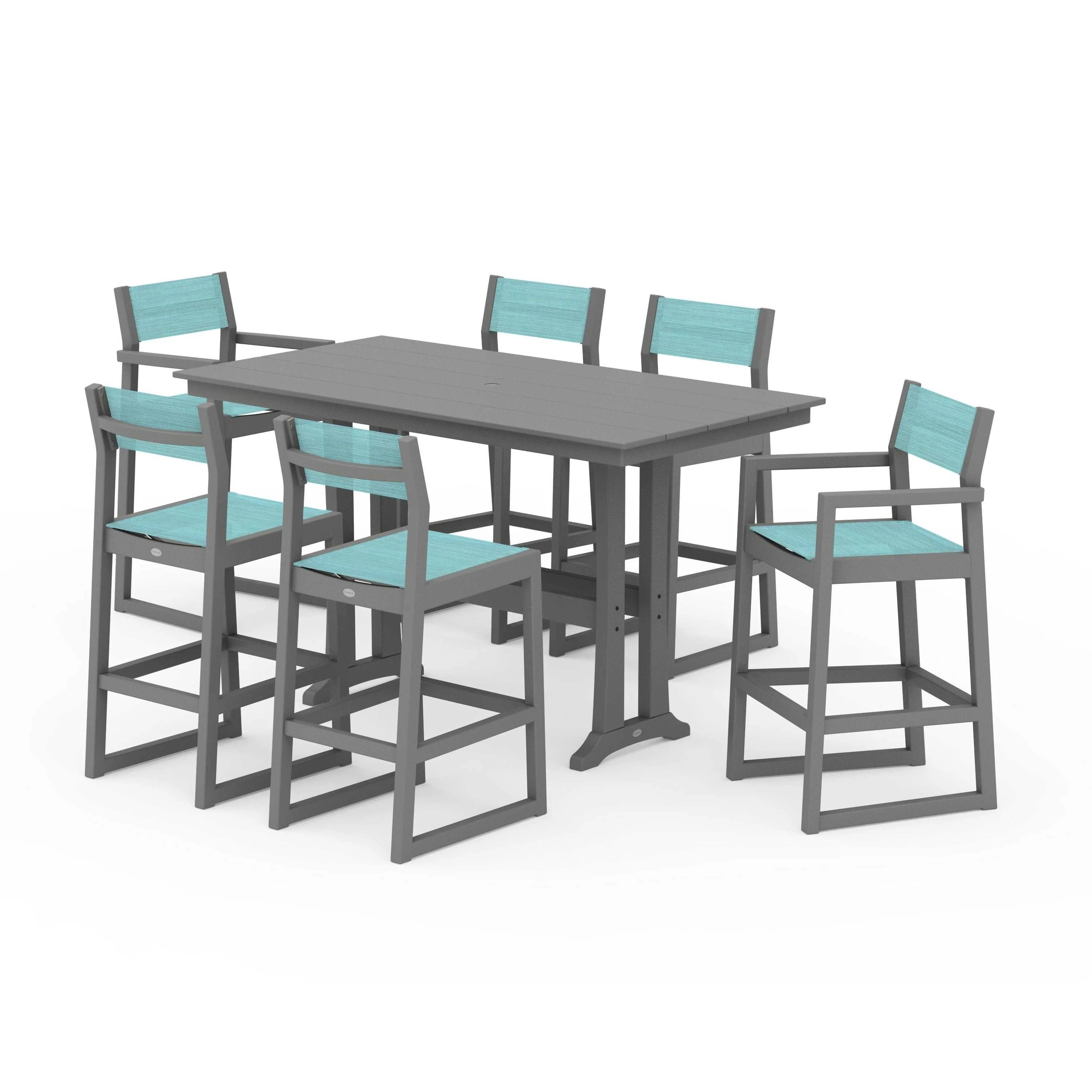 EDGE Sling 7-Piece Farmhouse Bar Set with Trestle Legs - Image 57