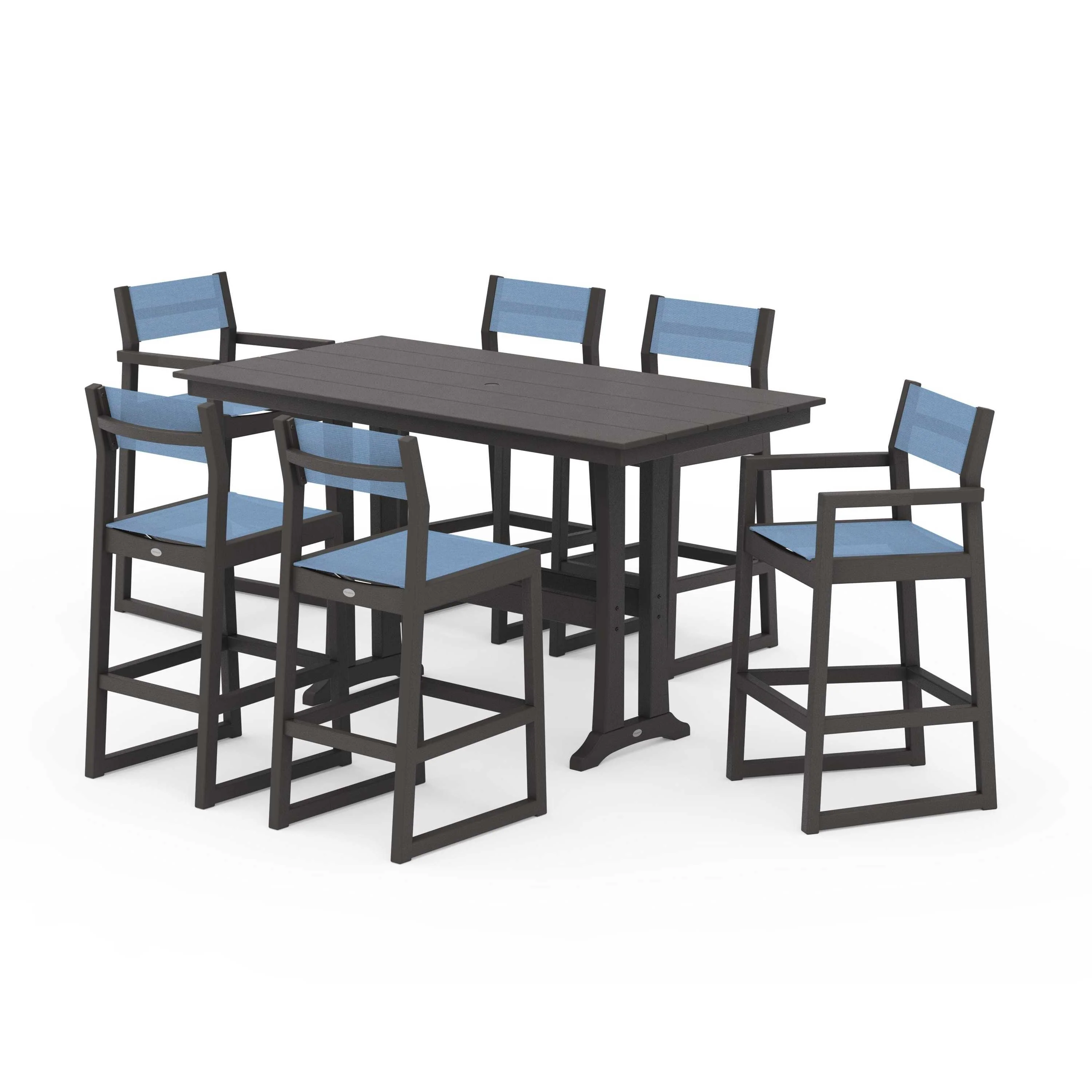 EDGE Sling 7-Piece Farmhouse Bar Set with Trestle Legs - Image 58