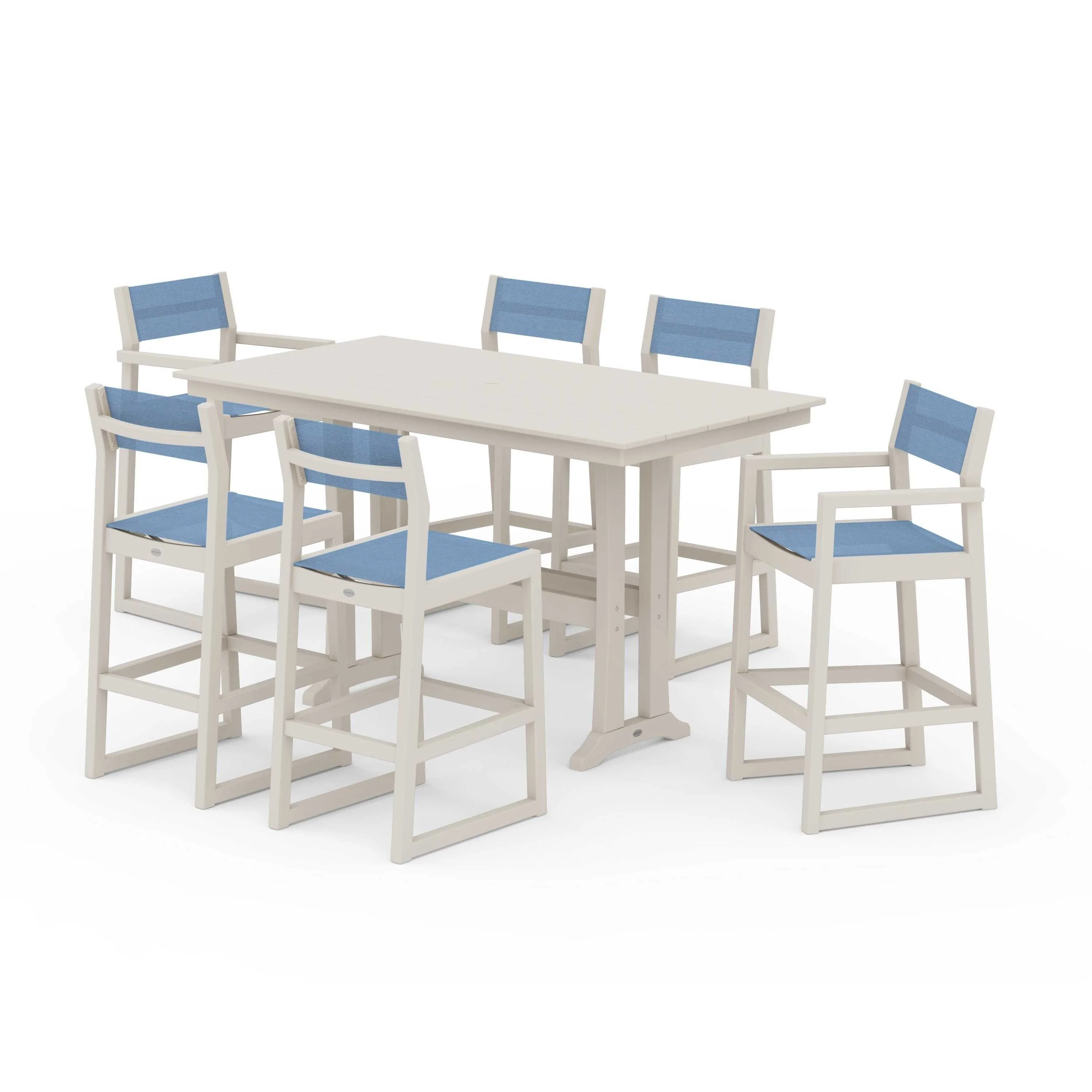 EDGE Sling 7-Piece Farmhouse Bar Set with Trestle Legs - Image 68