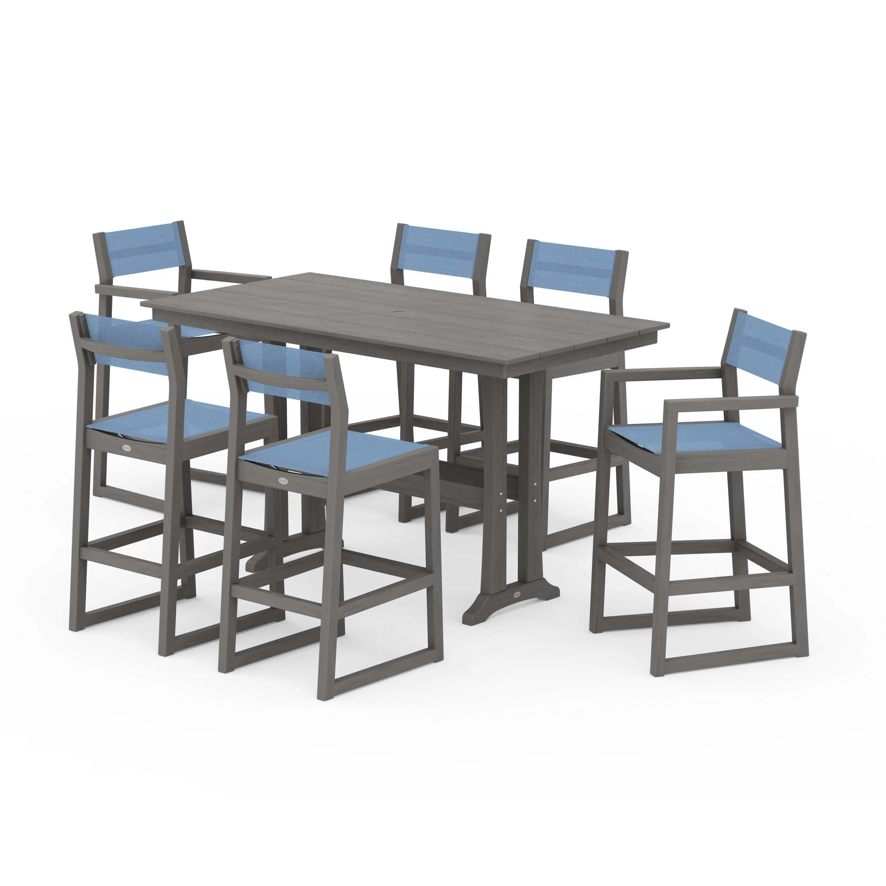 EDGE Sling 7-Piece Farmhouse Bar Set with Trestle Legs - Image 73