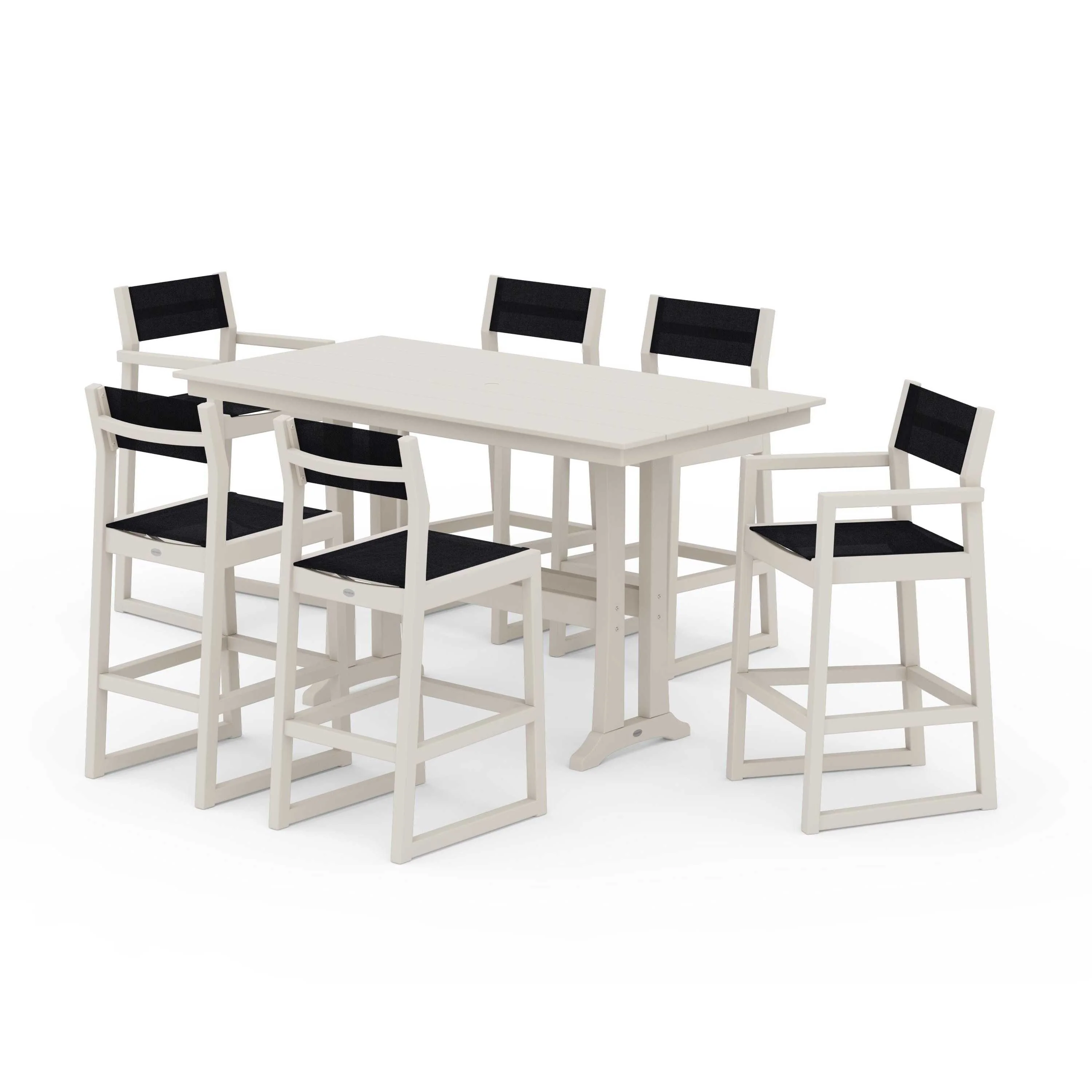 EDGE Sling 7-Piece Farmhouse Bar Set with Trestle Legs - Image 74