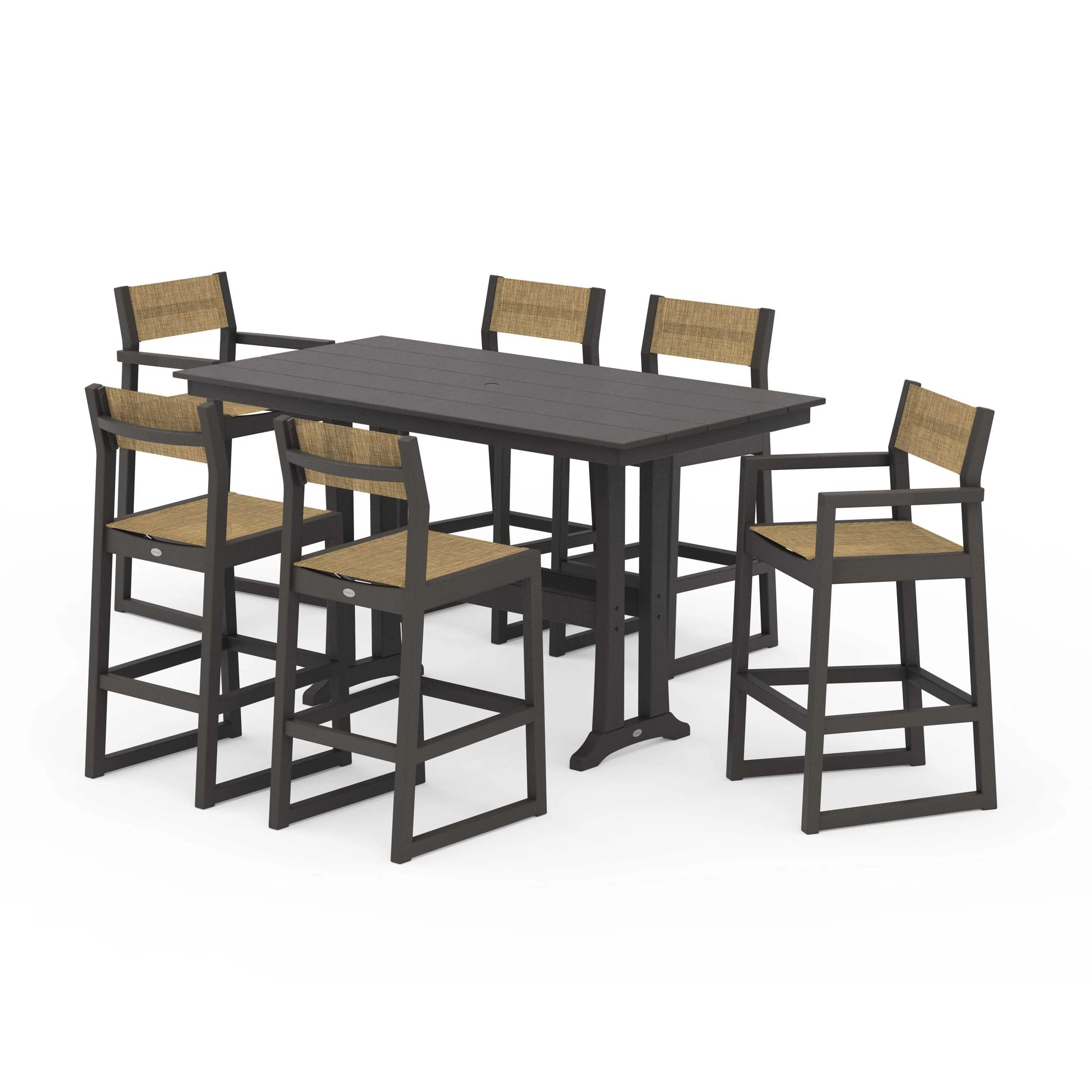 EDGE Sling 7-Piece Farmhouse Bar Set with Trestle Legs - Image 75