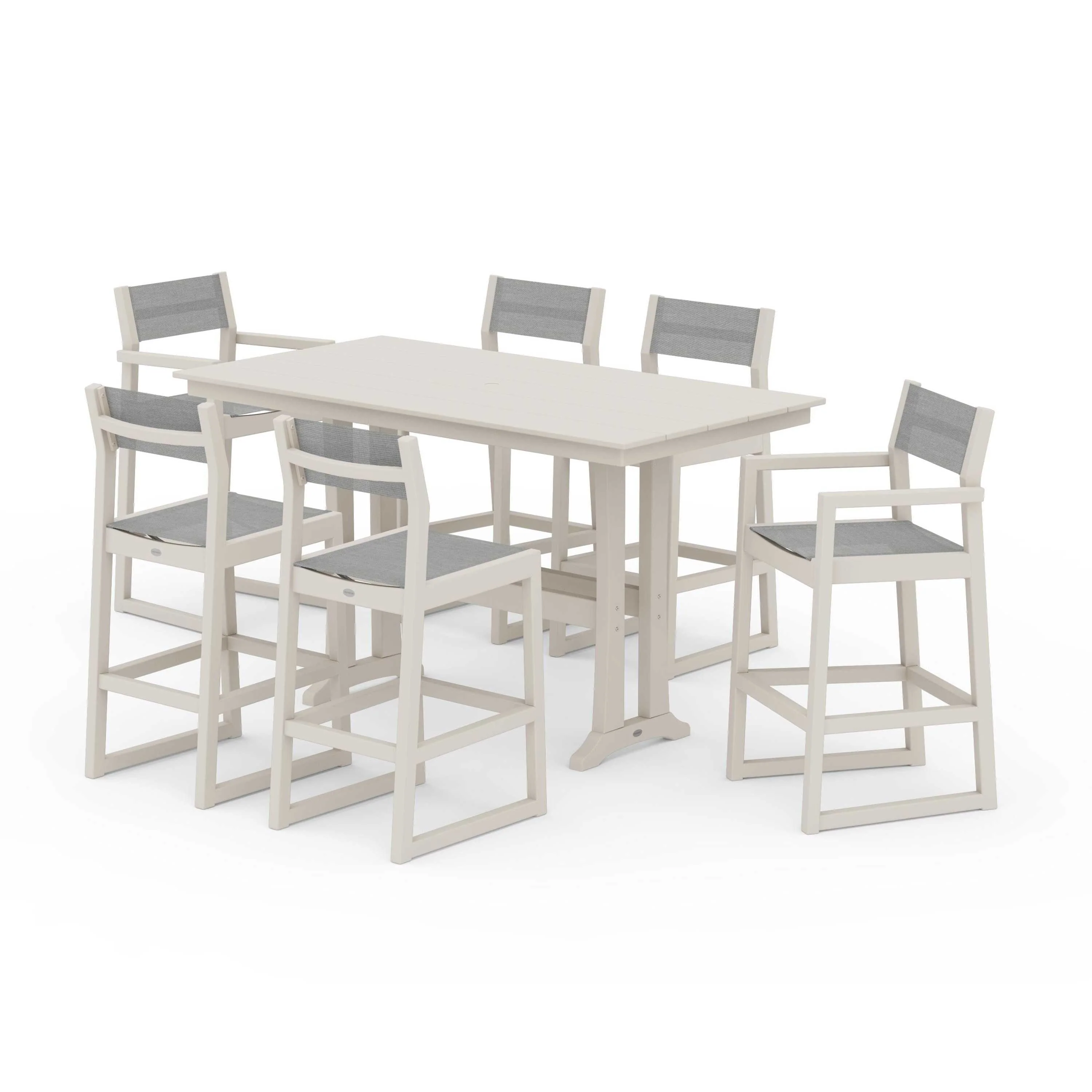 EDGE Sling 7-Piece Farmhouse Bar Set with Trestle Legs - Image 76