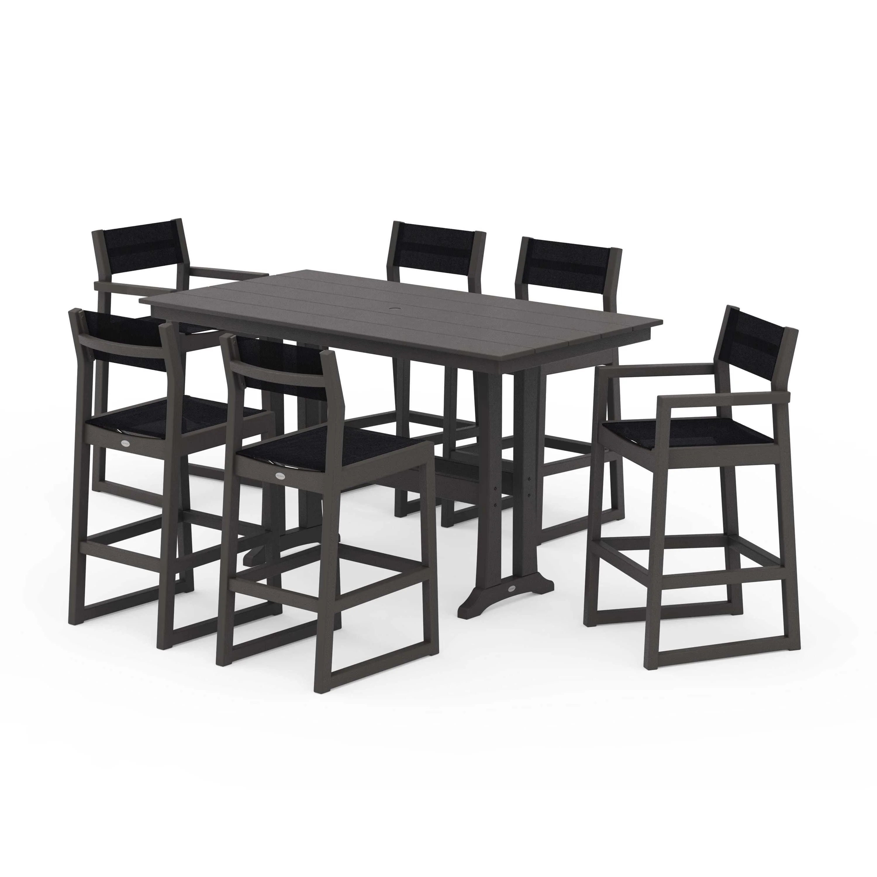 EDGE Sling 7-Piece Farmhouse Bar Set with Trestle Legs - Image 77
