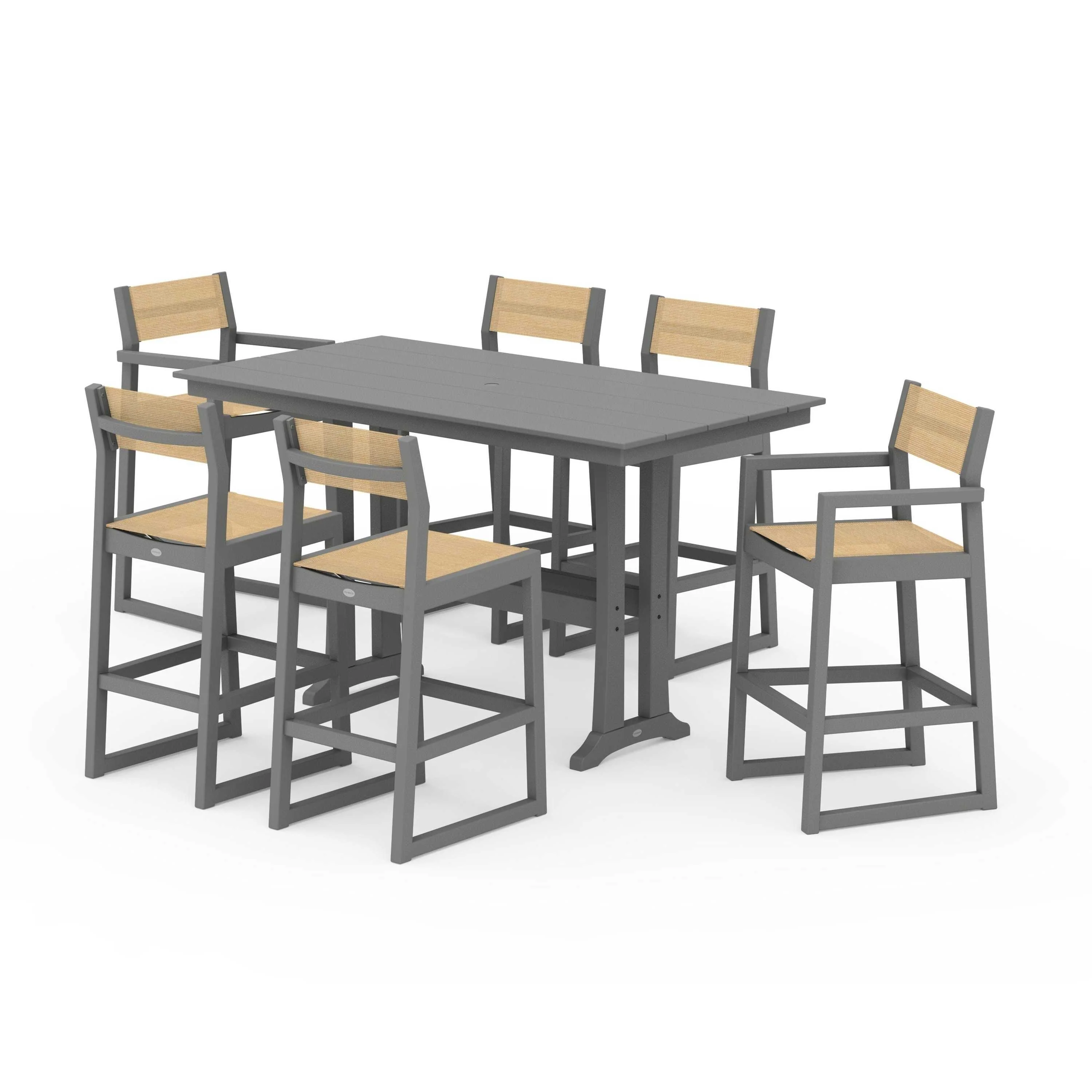 EDGE Sling 7-Piece Farmhouse Bar Set with Trestle Legs - Image 80