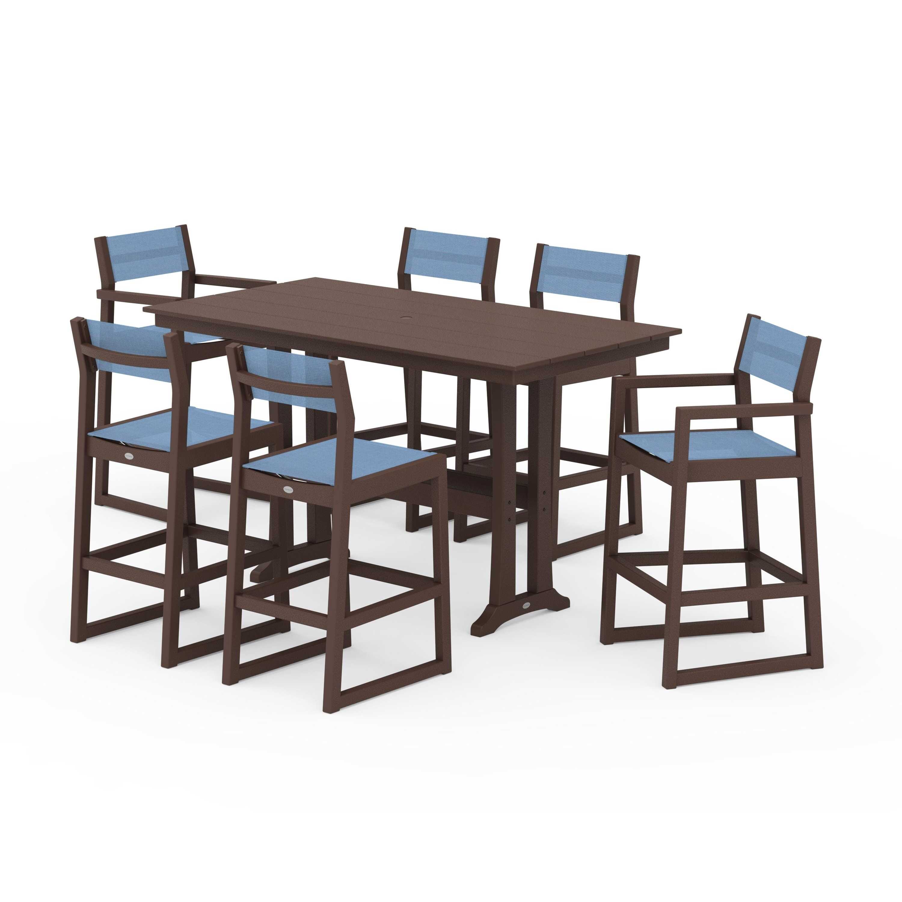 EDGE Sling 7-Piece Farmhouse Bar Set with Trestle Legs - Image 81