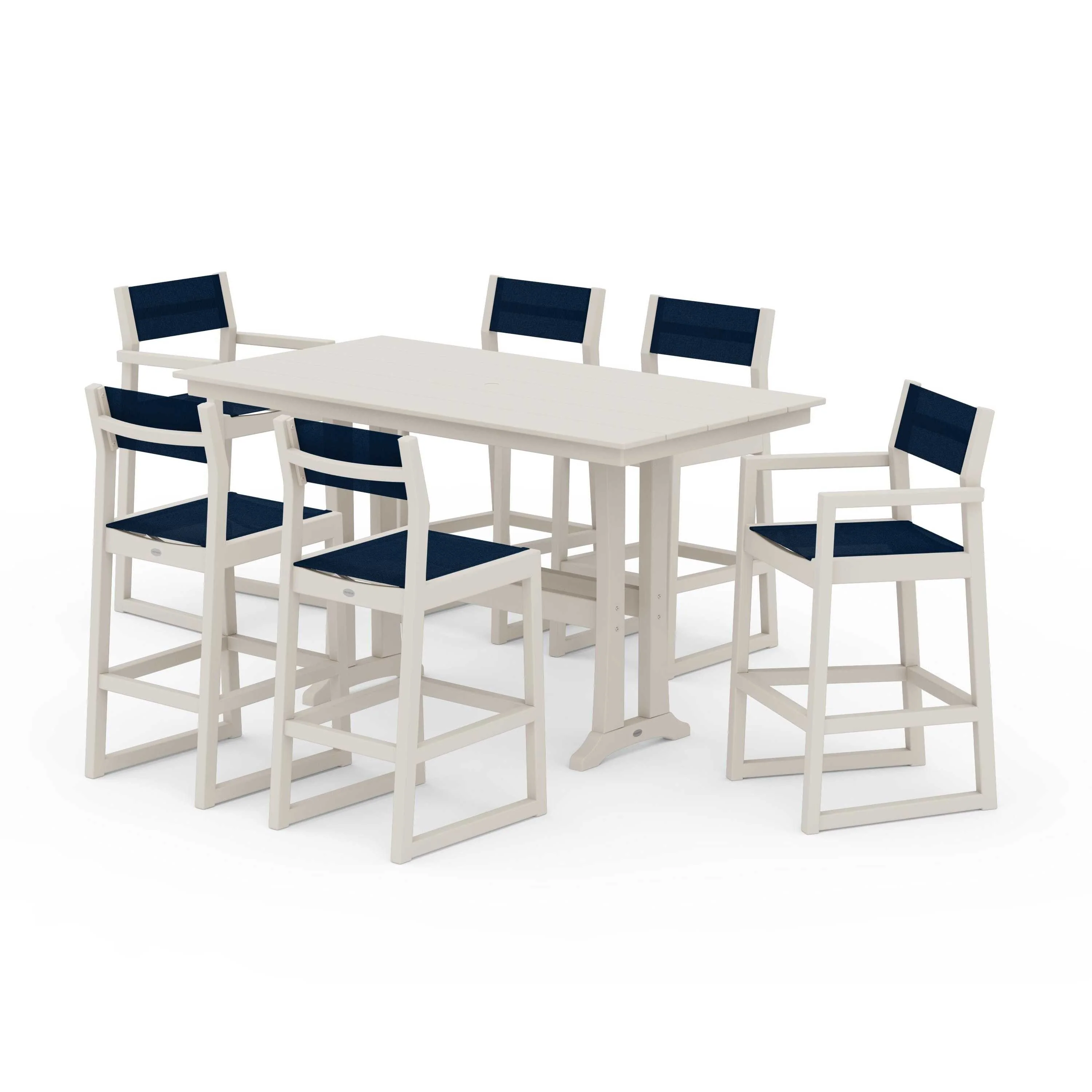 EDGE Sling 7-Piece Farmhouse Bar Set with Trestle Legs - Image 83