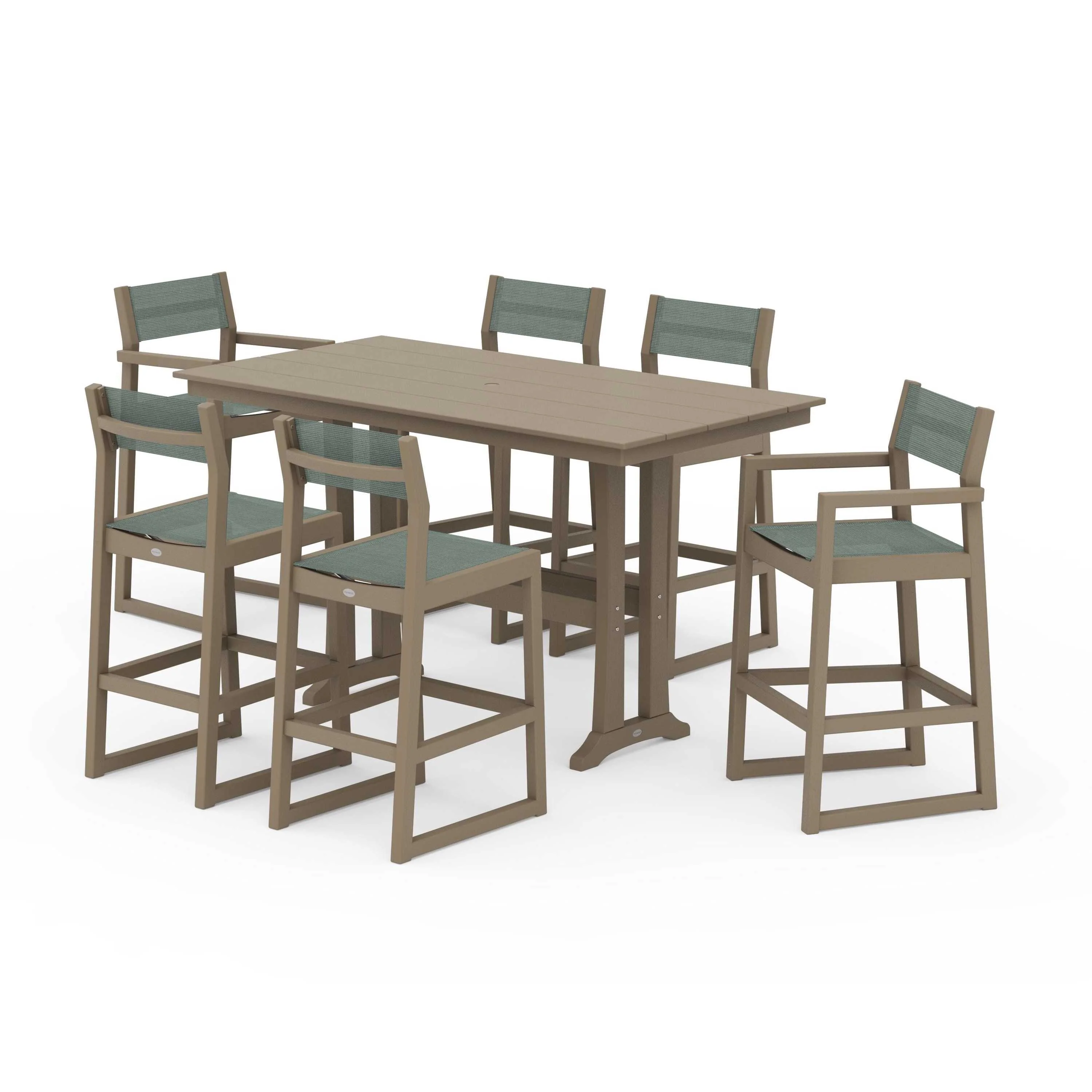 EDGE Sling 7-Piece Farmhouse Bar Set with Trestle Legs - Image 86
