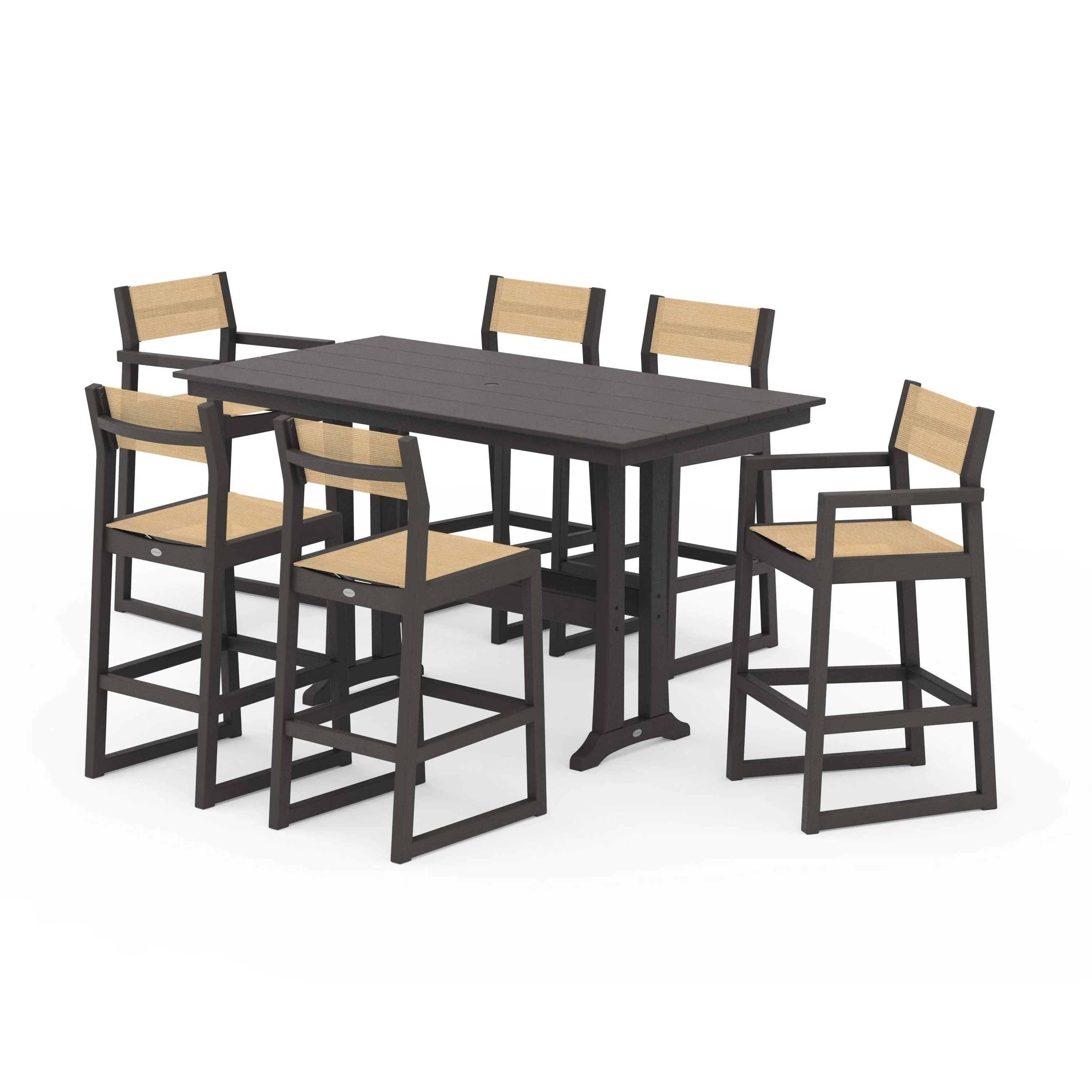 EDGE Sling 7-Piece Farmhouse Bar Set with Trestle Legs - Image 89