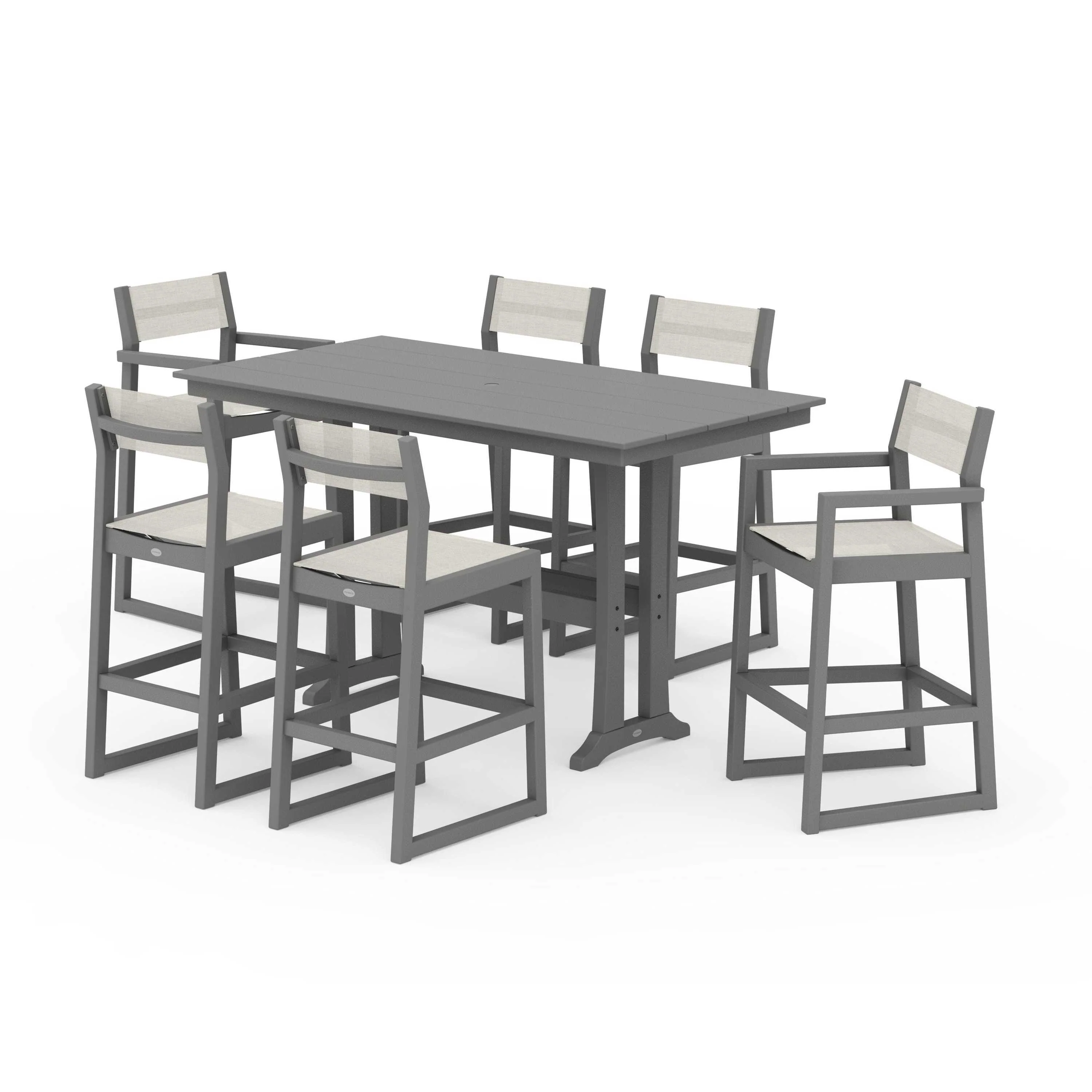 EDGE Sling 7-Piece Farmhouse Bar Set with Trestle Legs - Image 90