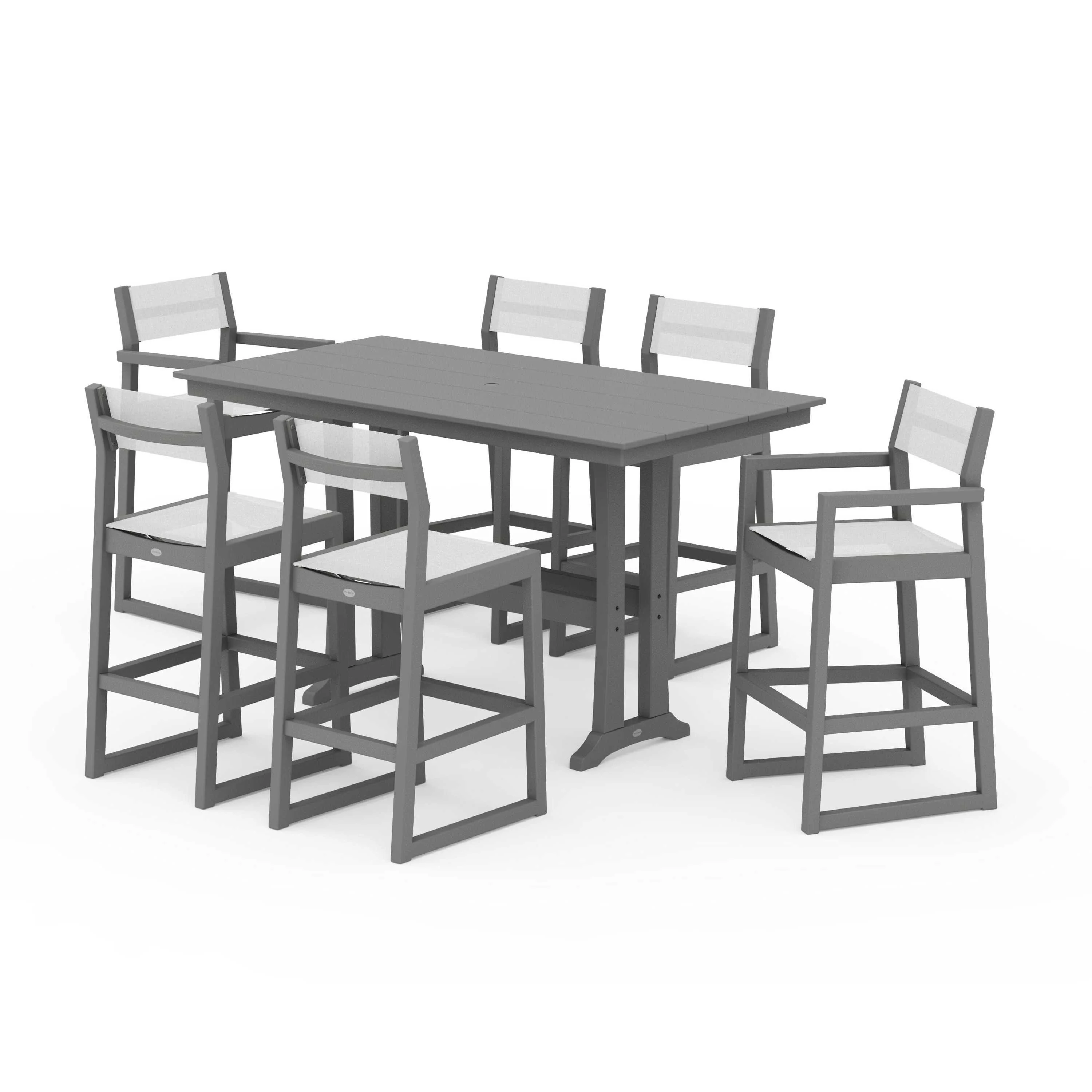 EDGE Sling 7-Piece Farmhouse Bar Set with Trestle Legs - Image 96