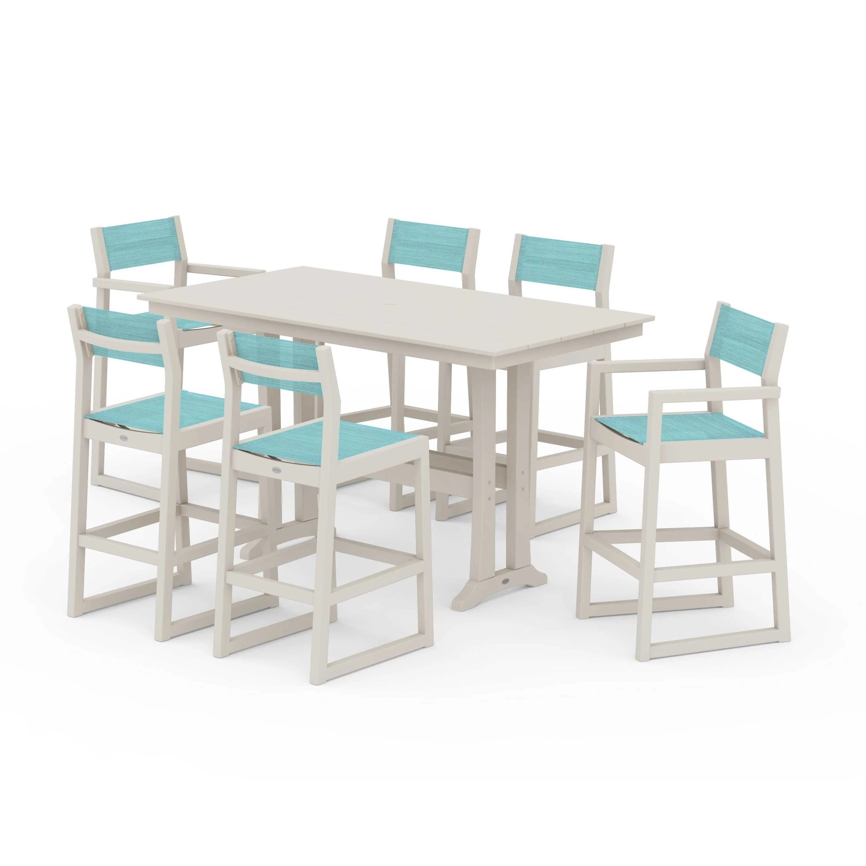 EDGE Sling 7-Piece Farmhouse Bar Set with Trestle Legs - Image 98