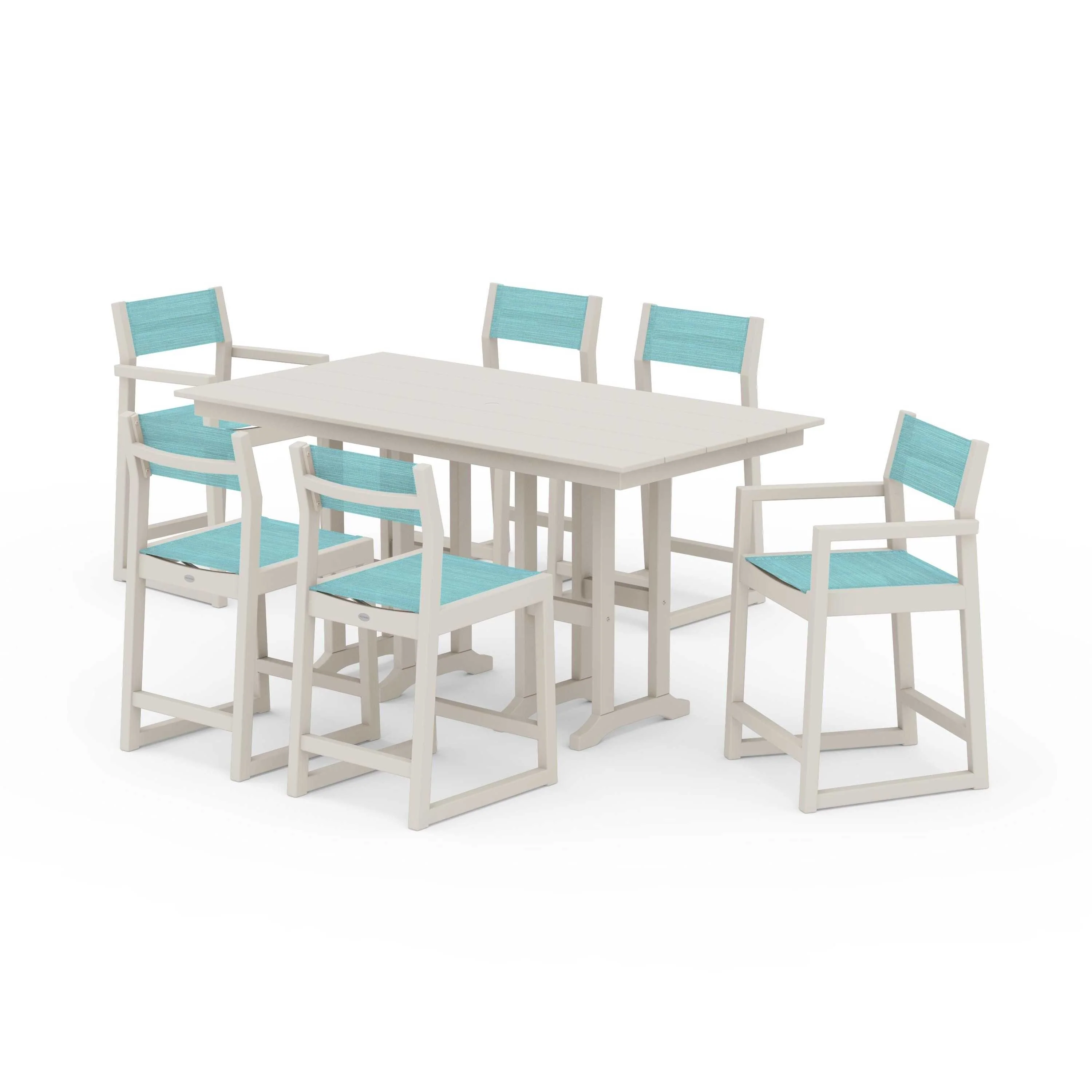 EDGE Sling 7-Piece Farmhouse Counter Set with Trestle Legs - Image 118