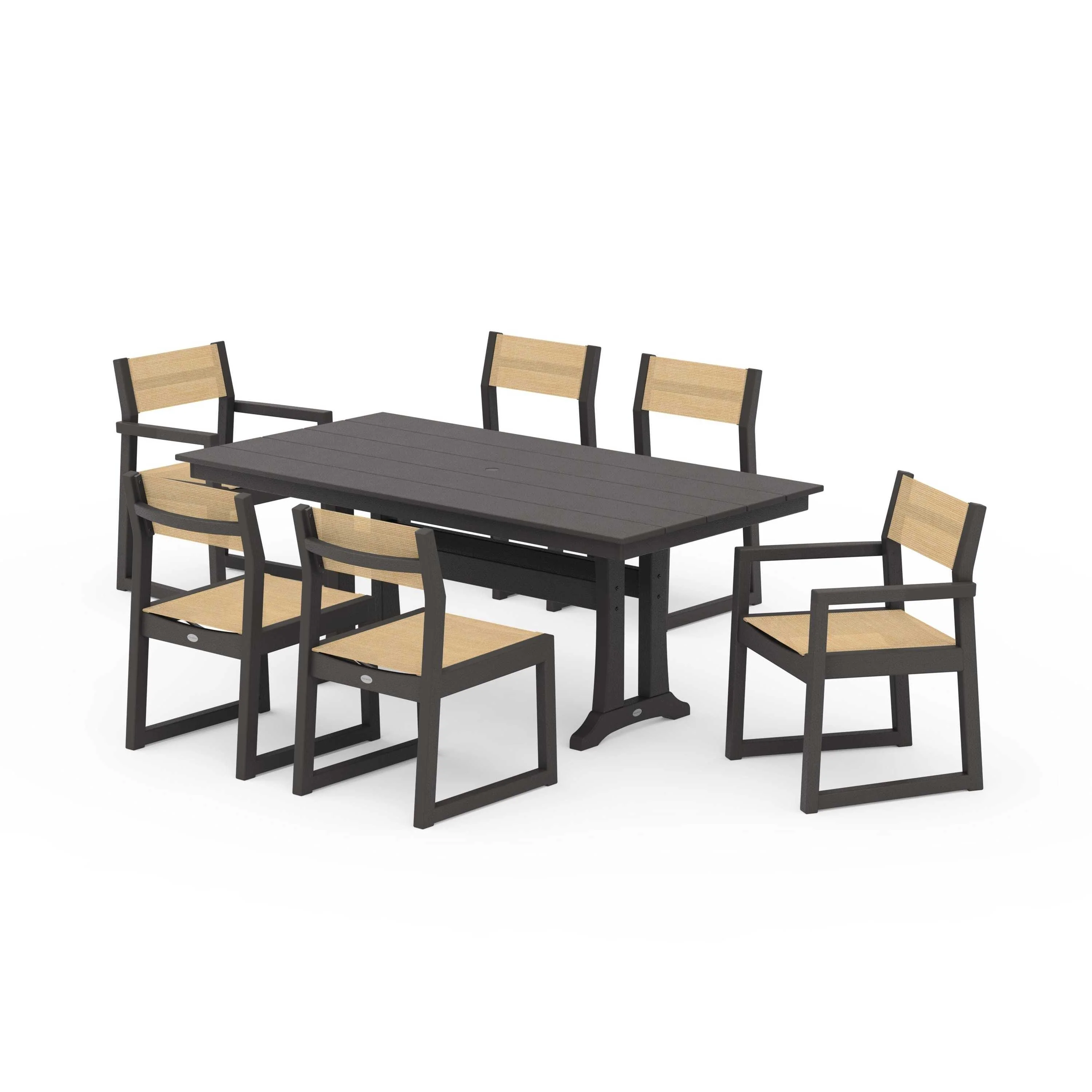 EDGE Sling 7-Piece Farmhouse Trestle Dining Set - Image 107