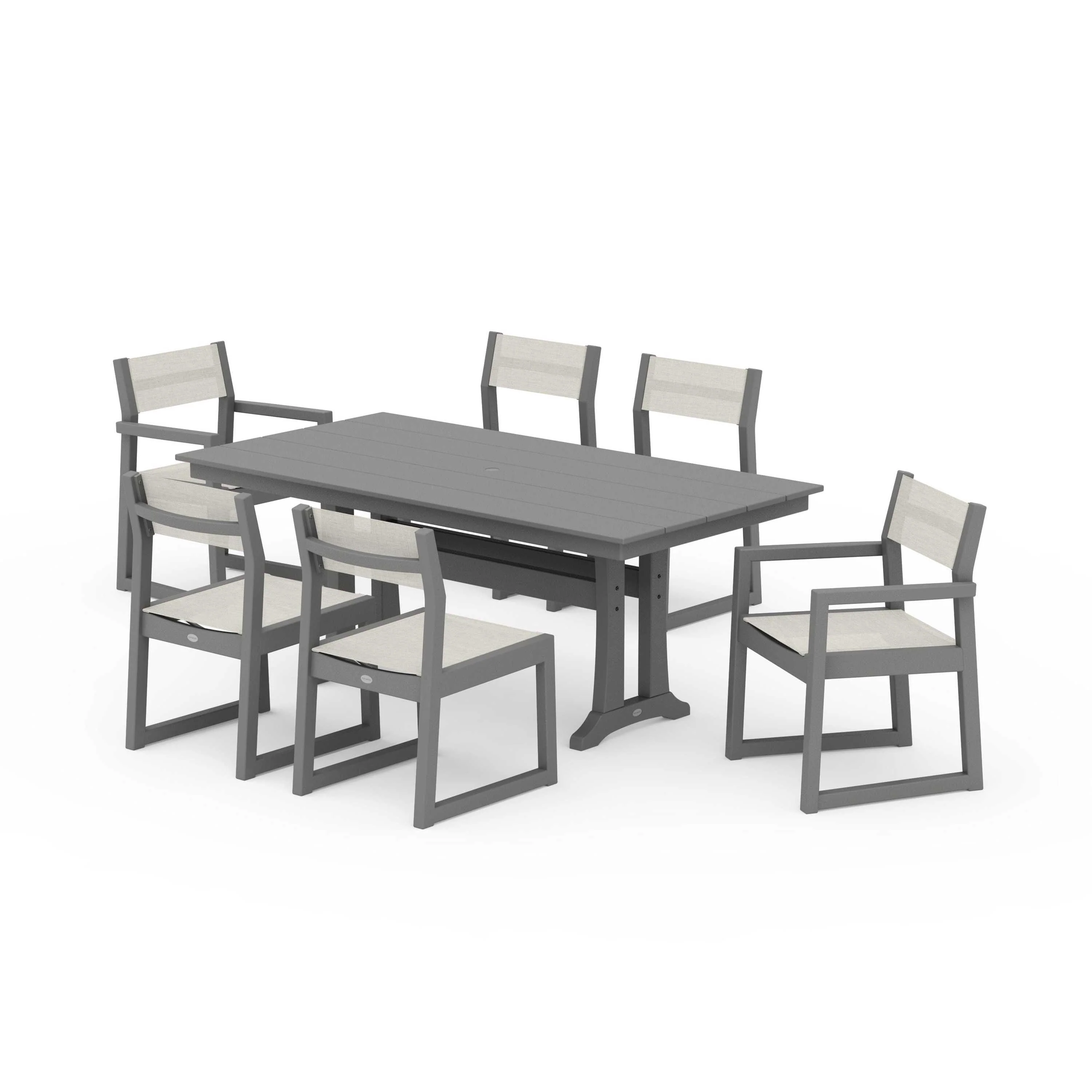 EDGE Sling 7-Piece Farmhouse Trestle Dining Set - Image 118