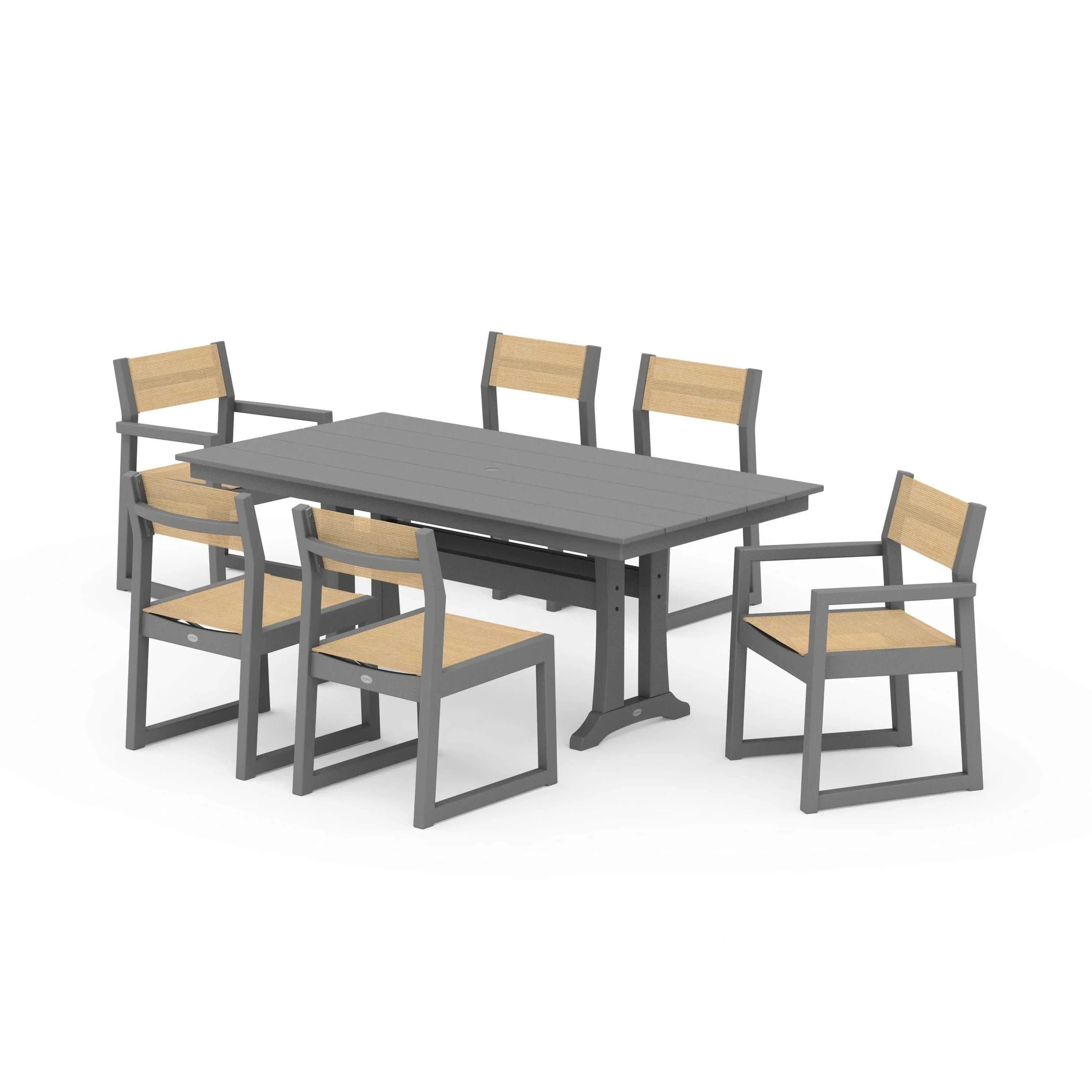 EDGE Sling 7-Piece Farmhouse Trestle Dining Set - Image 66