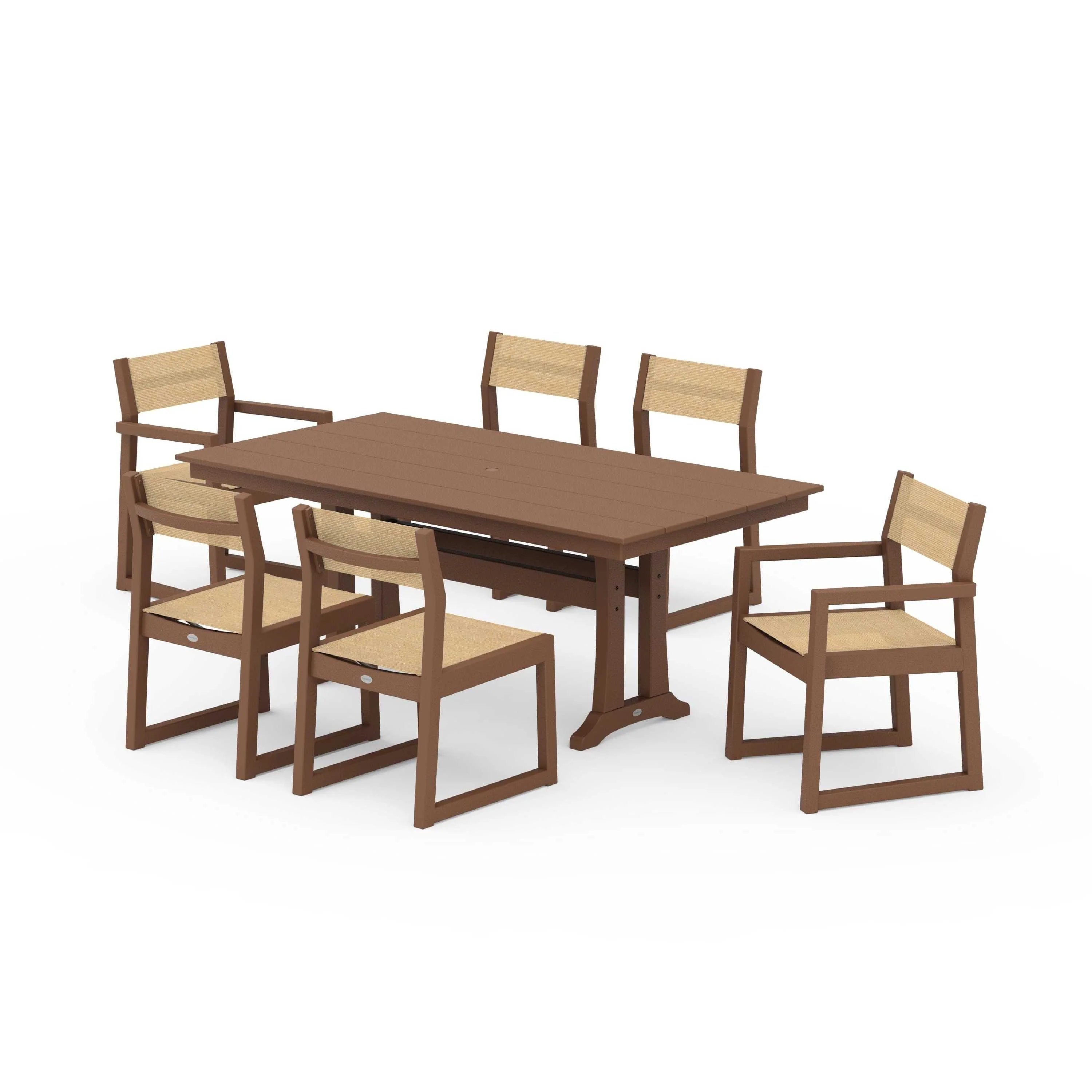 EDGE Sling 7-Piece Farmhouse Trestle Dining Set - Image 73