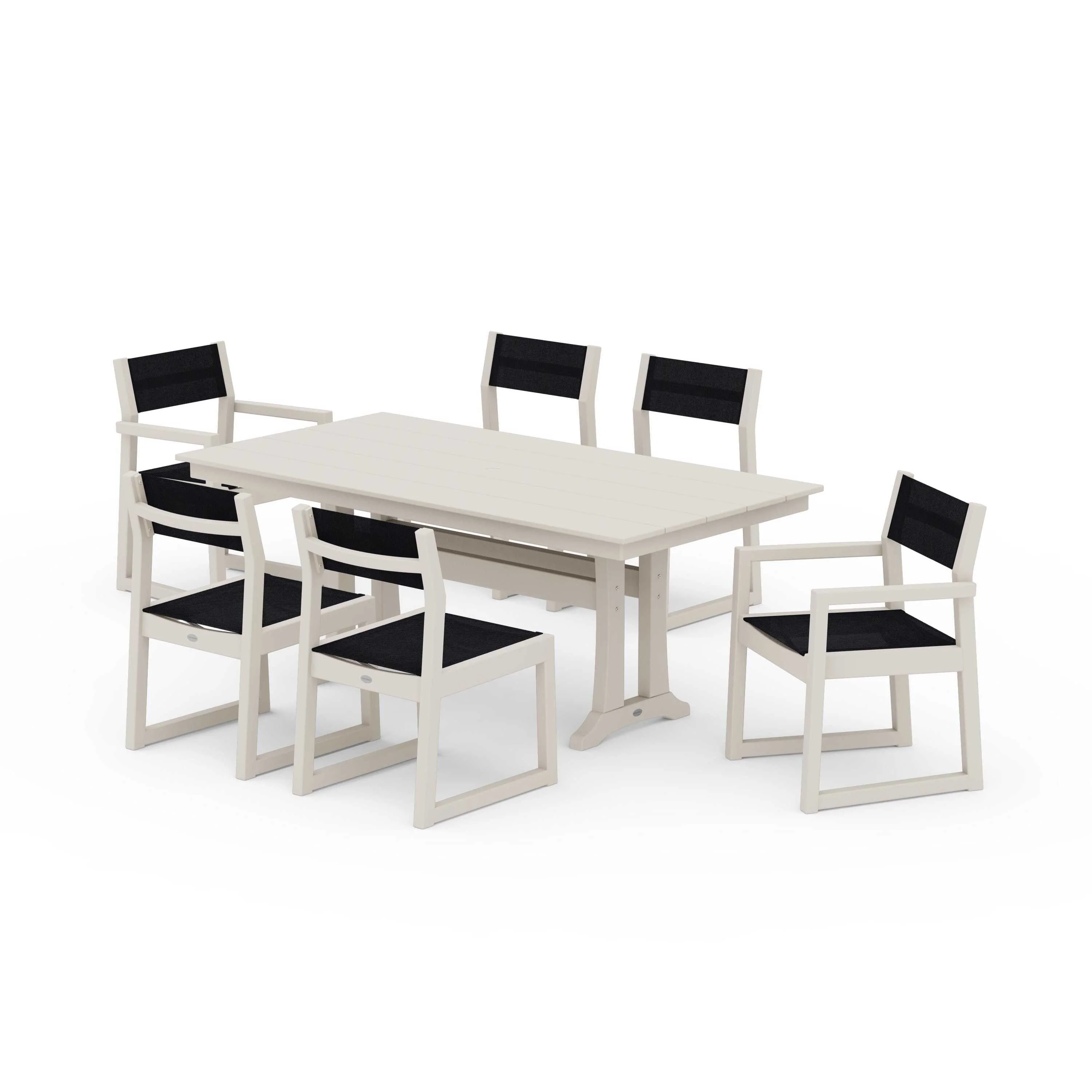 EDGE Sling 7-Piece Farmhouse Trestle Dining Set - Image 80