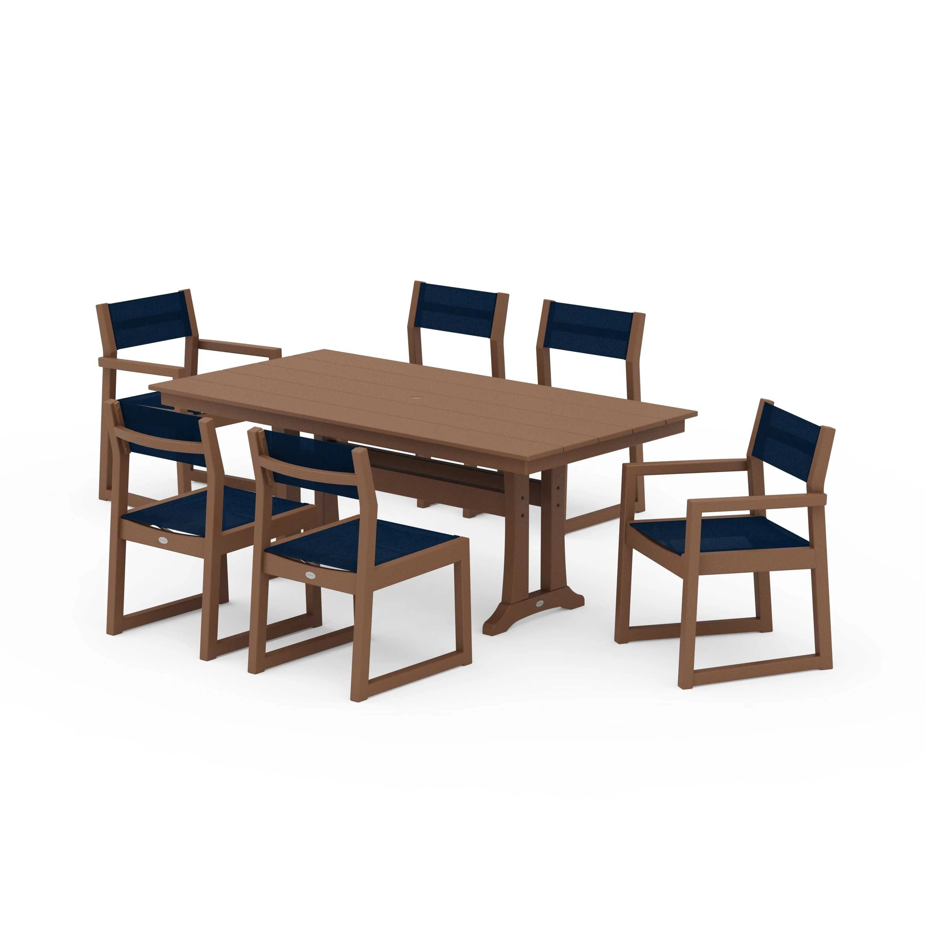 EDGE Sling 7-Piece Farmhouse Trestle Dining Set - Image 86