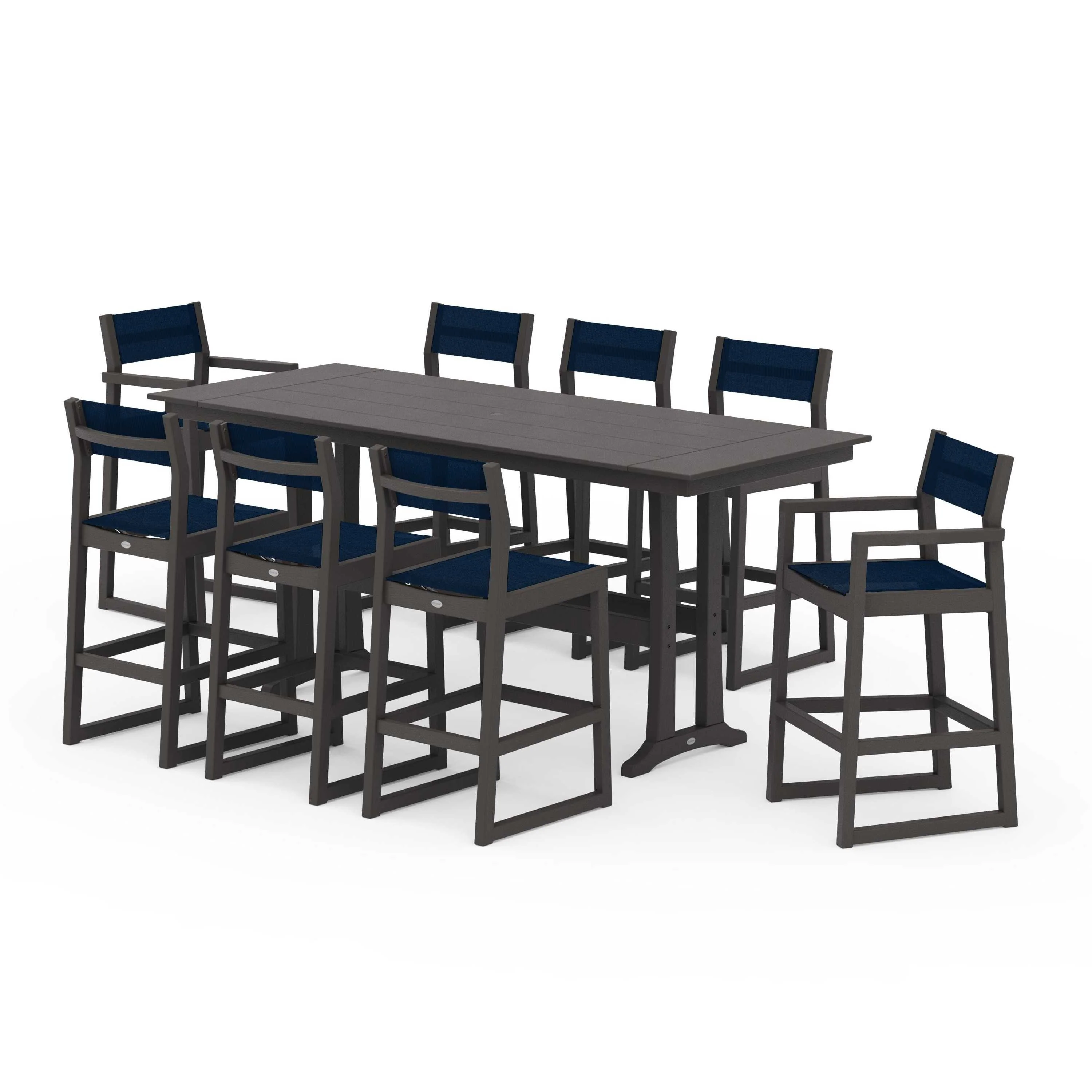 EDGE Sling 9-Piece Farmhouse Bar Set with Trestle Legs - Image 74