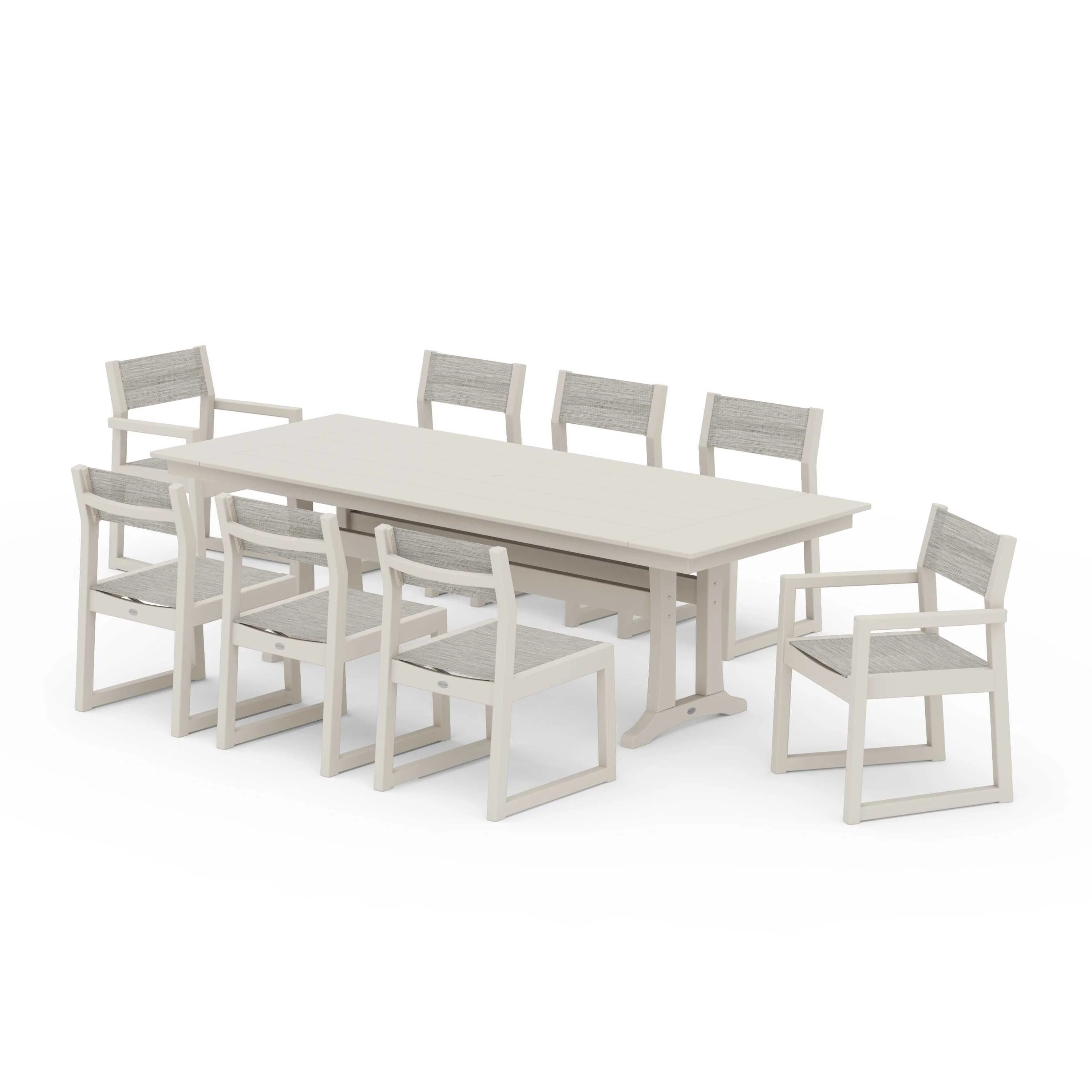 EDGE Sling 9-Piece Farmhouse Trestle Dining Set - Image 100