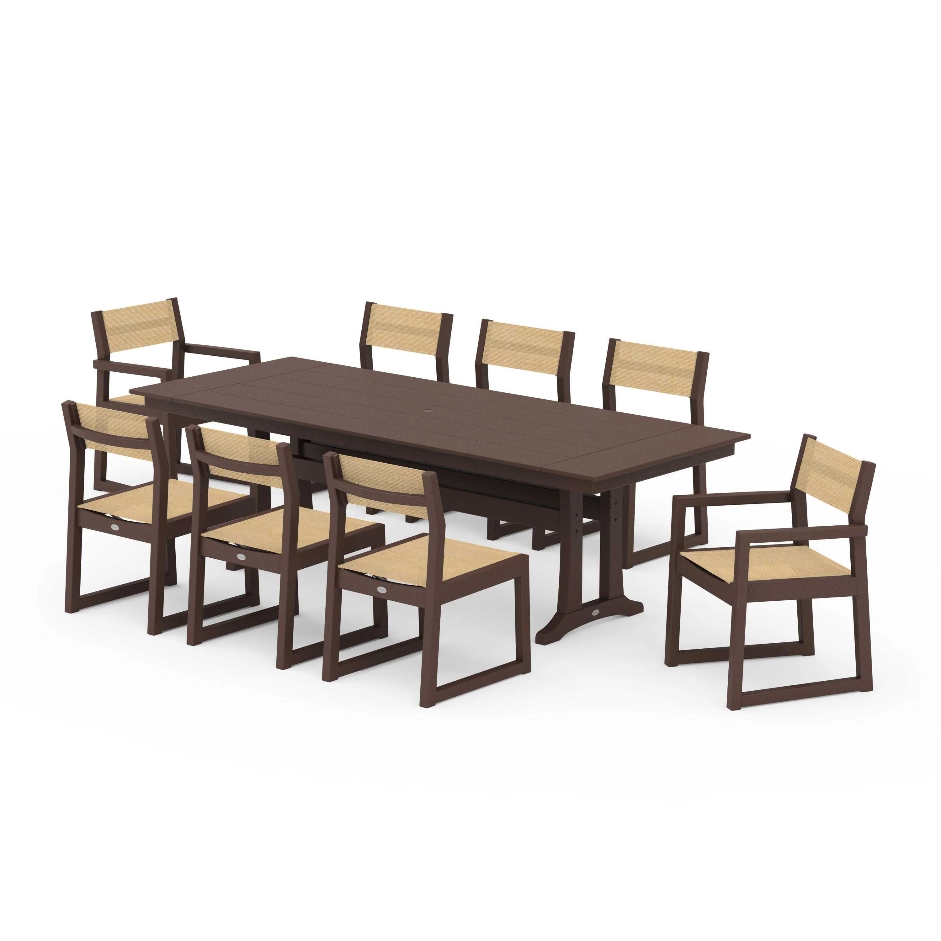 EDGE Sling 9-Piece Farmhouse Trestle Dining Set - Image 102