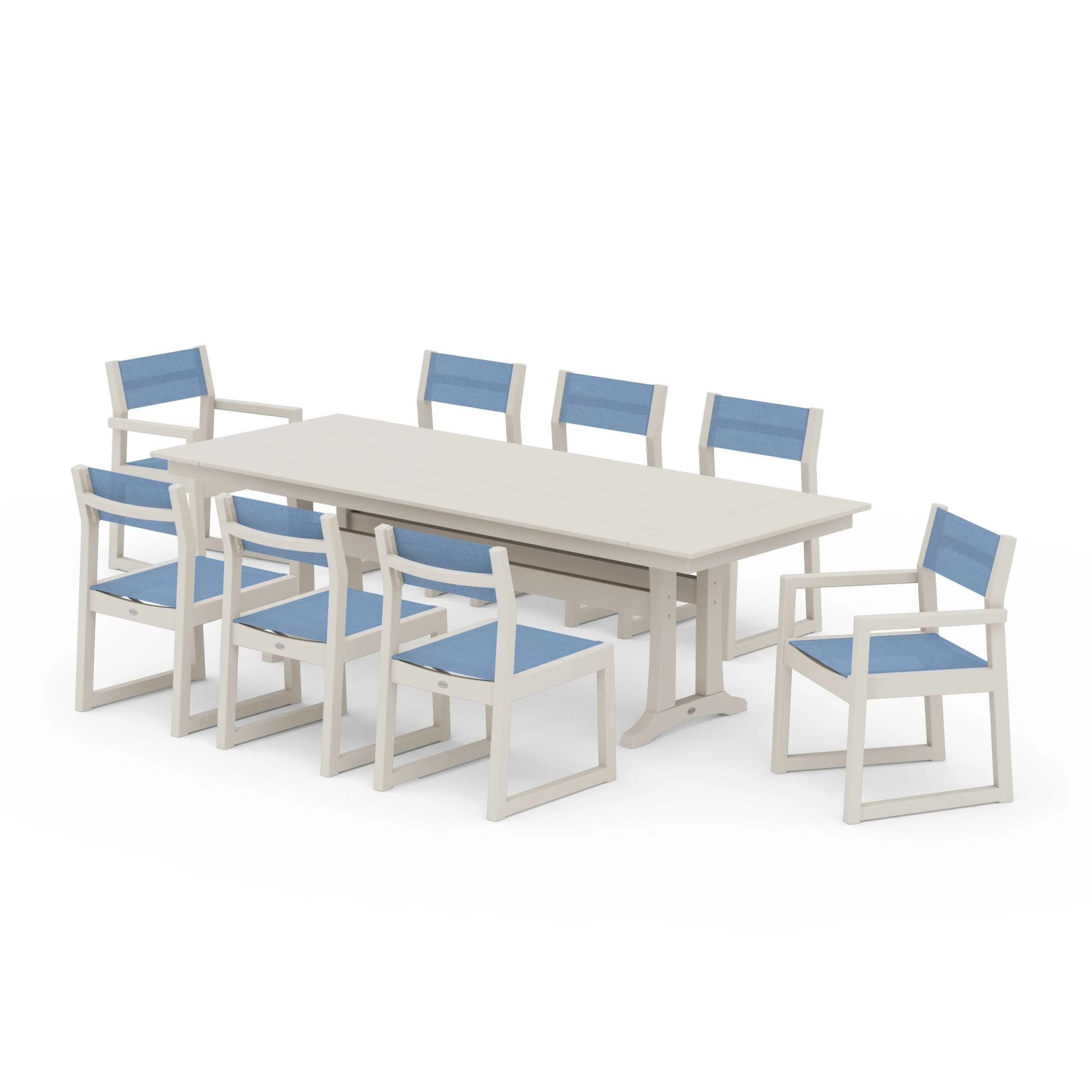 EDGE Sling 9-Piece Farmhouse Trestle Dining Set - Image 104