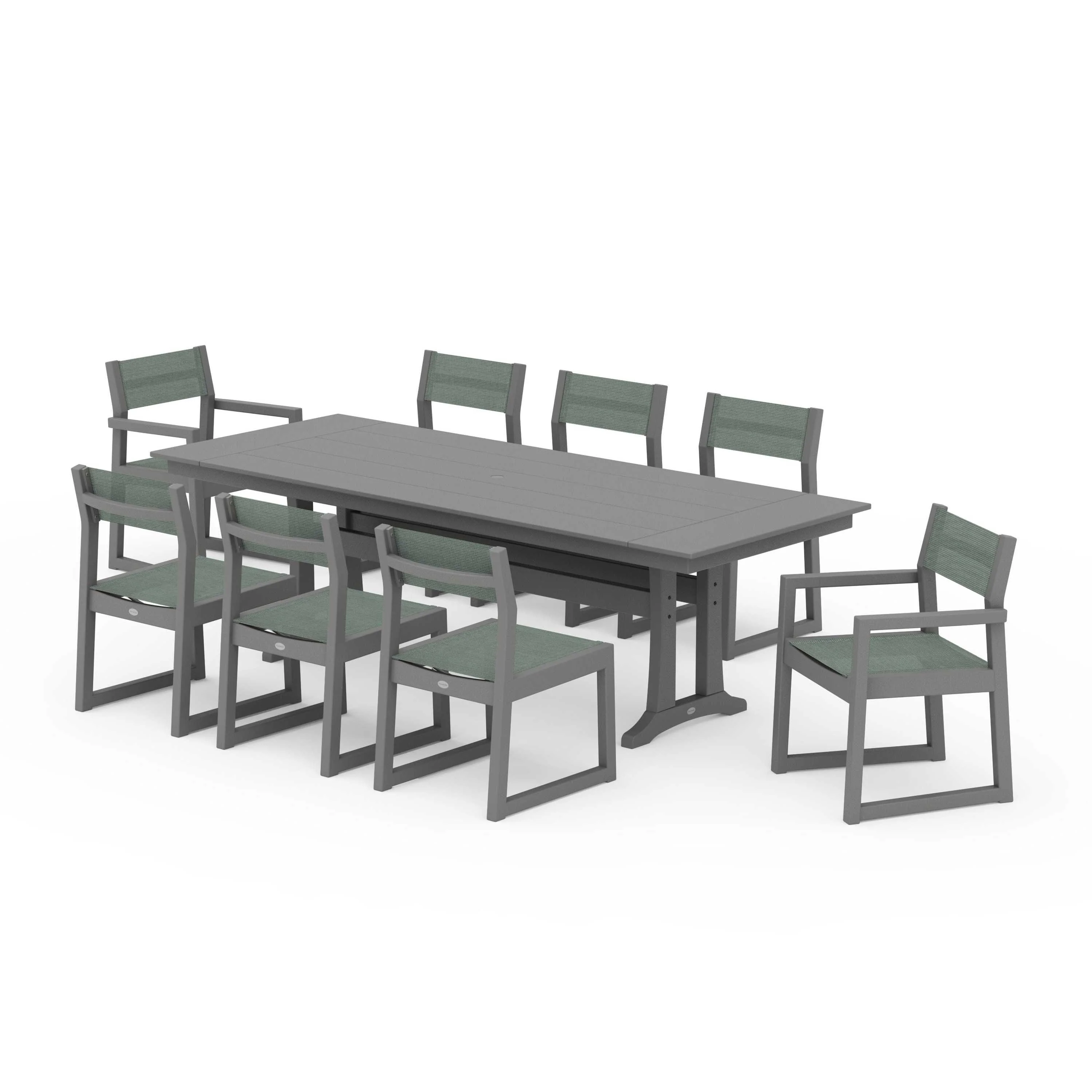 EDGE Sling 9-Piece Farmhouse Trestle Dining Set - Image 111