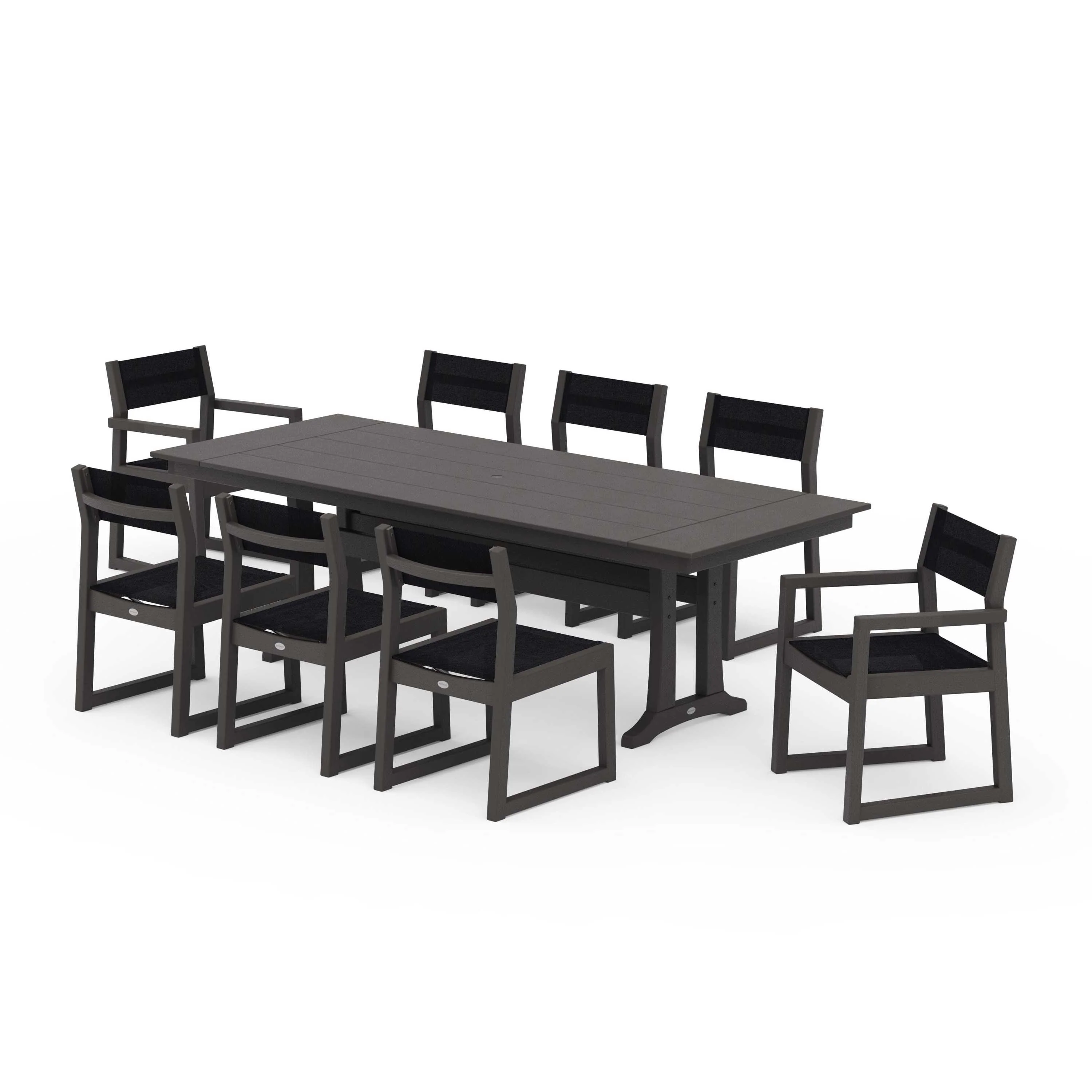 EDGE Sling 9-Piece Farmhouse Trestle Dining Set - Image 118