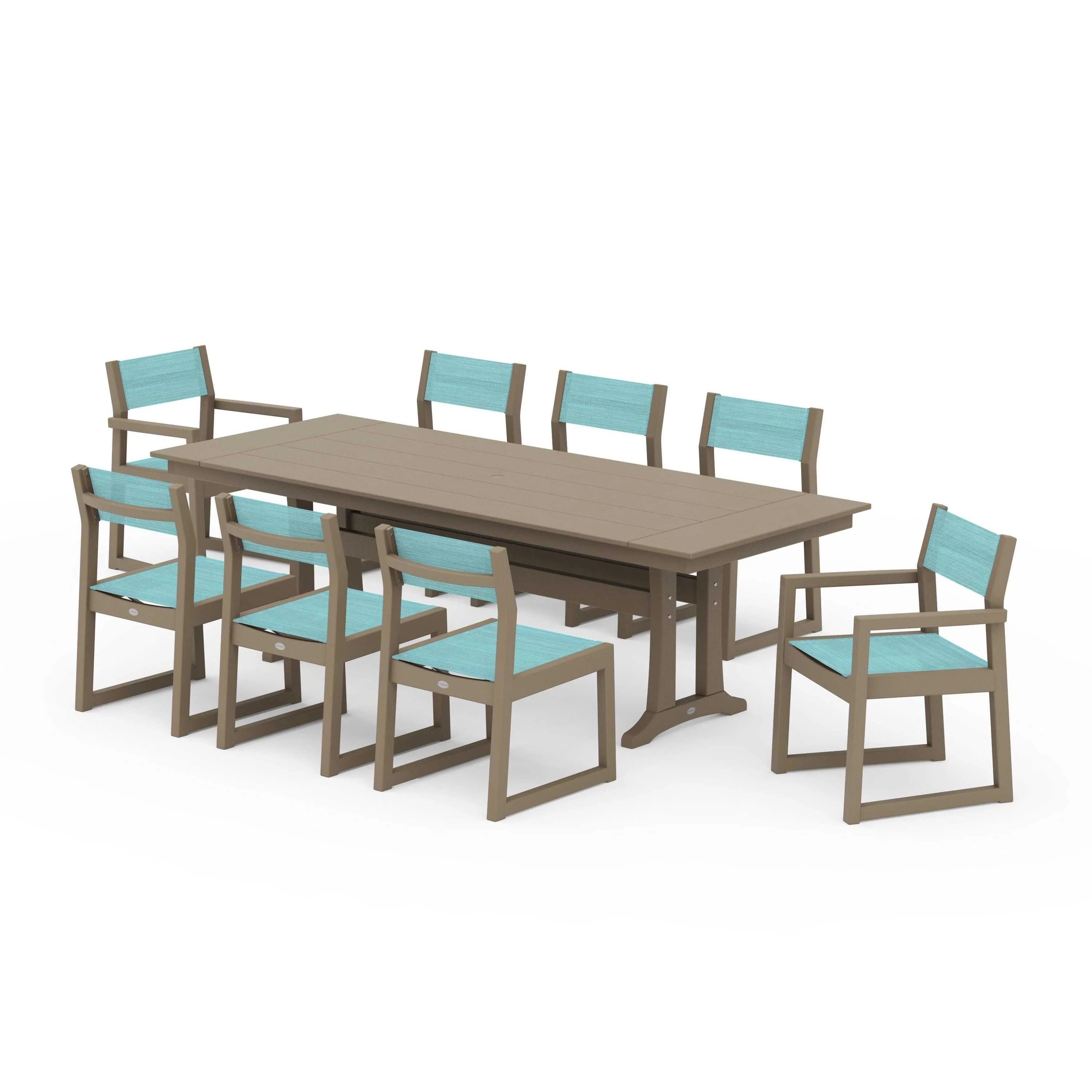 EDGE Sling 9-Piece Farmhouse Trestle Dining Set - Image 125