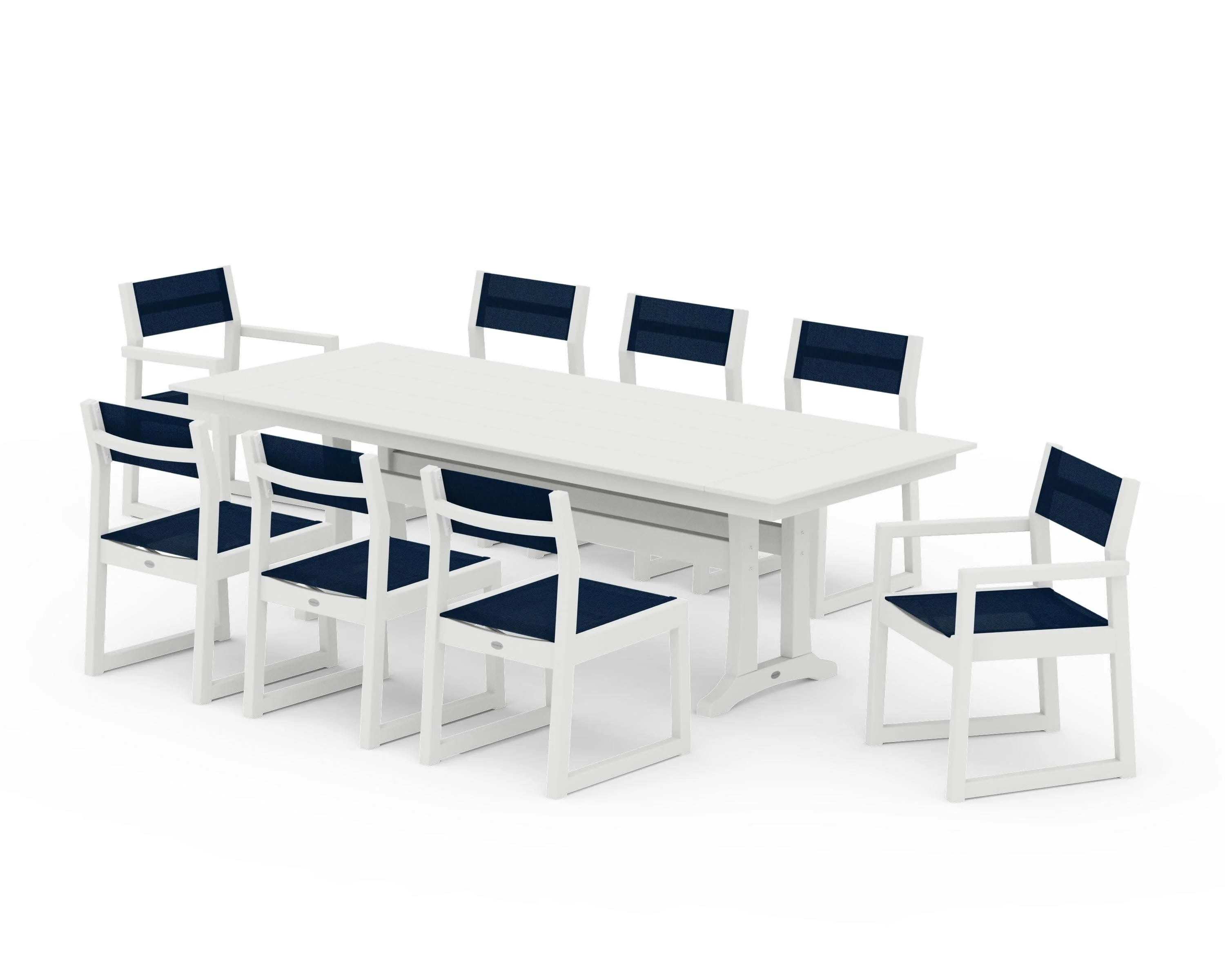 EDGE Sling 9-Piece Farmhouse Trestle Dining Set - Image 25