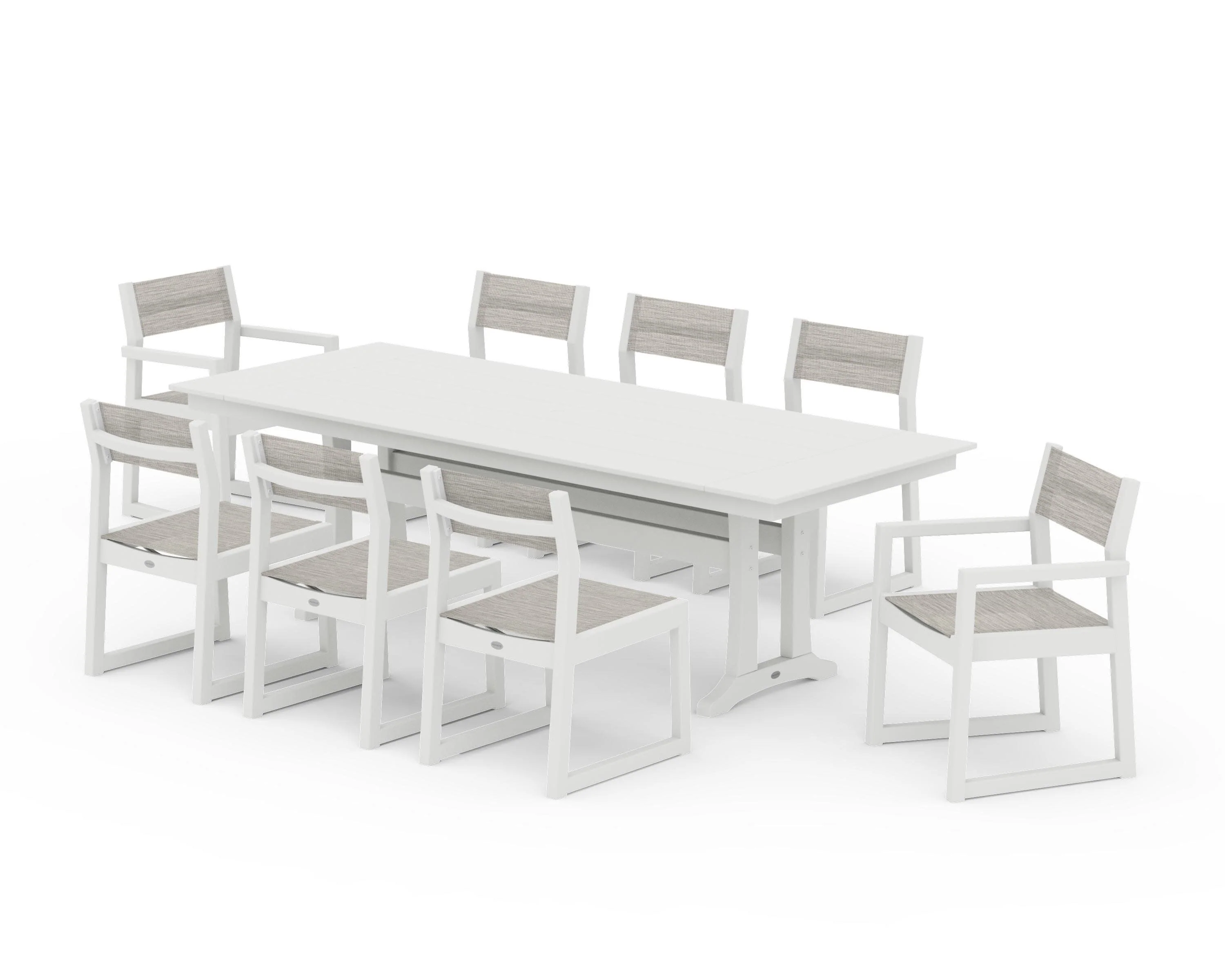EDGE Sling 9-Piece Farmhouse Trestle Dining Set - Image 30