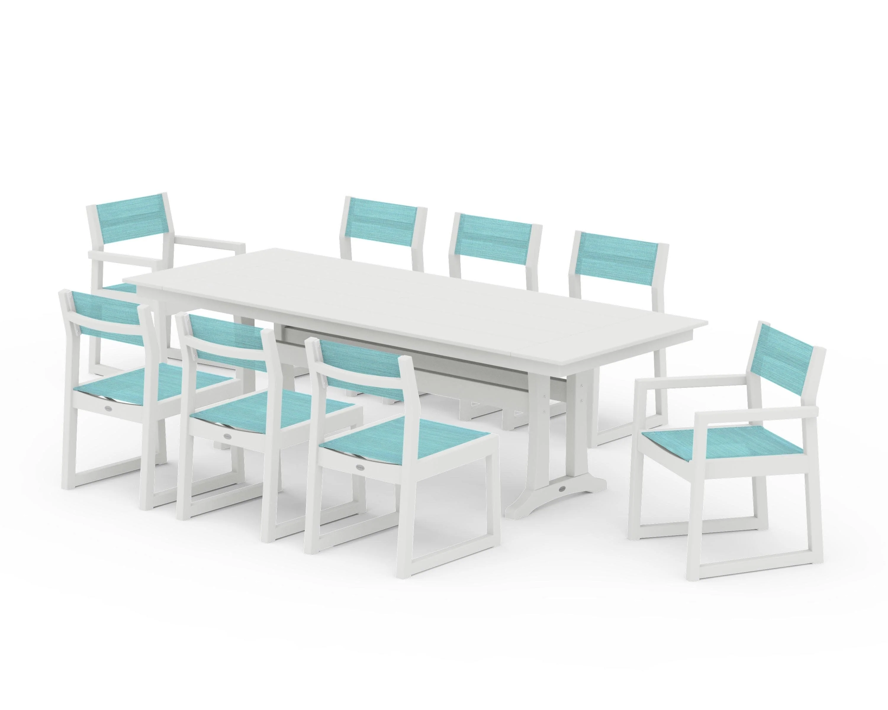 EDGE Sling 9-Piece Farmhouse Trestle Dining Set - Image 31