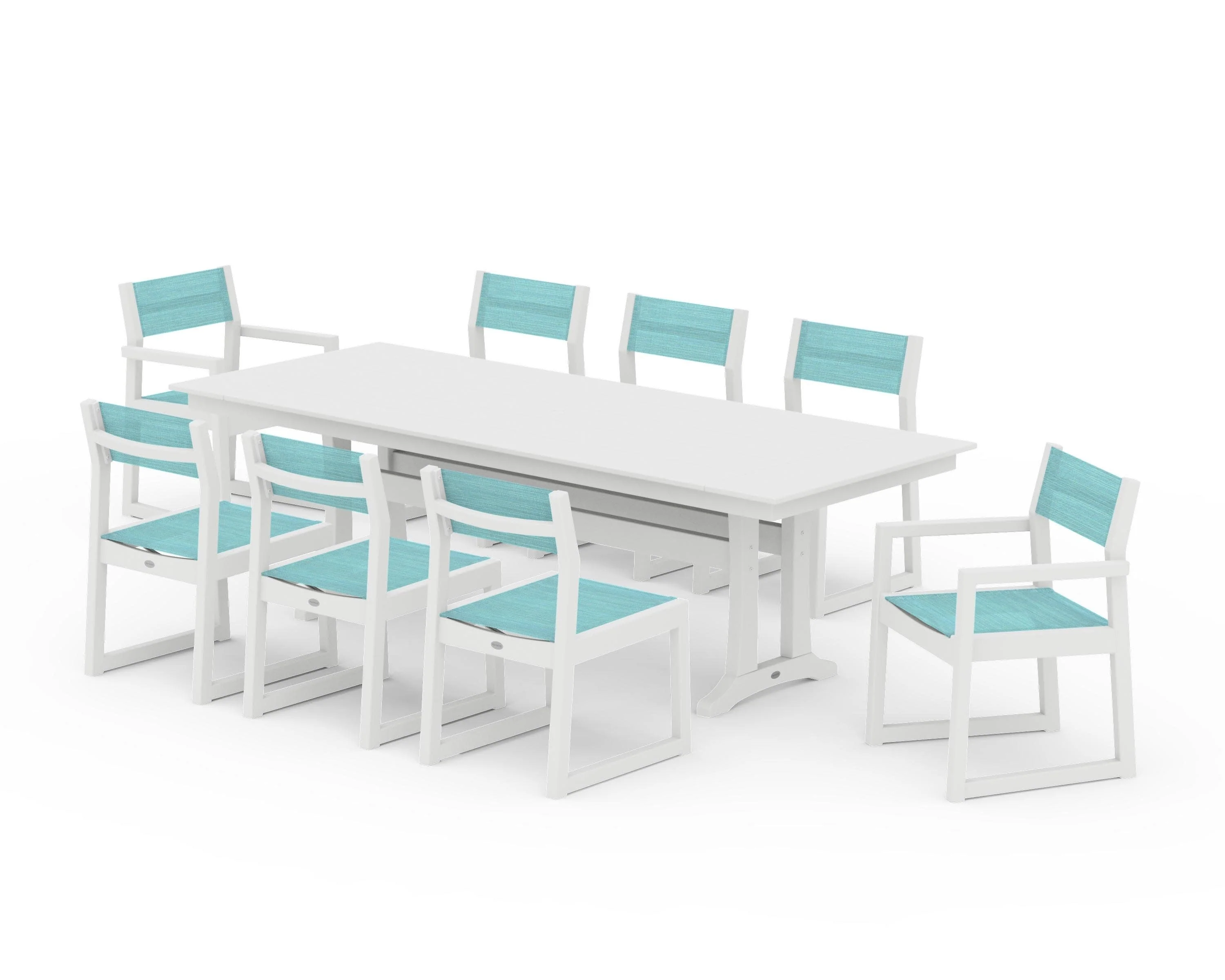 EDGE Sling 9-Piece Farmhouse Trestle Dining Set - Image 41