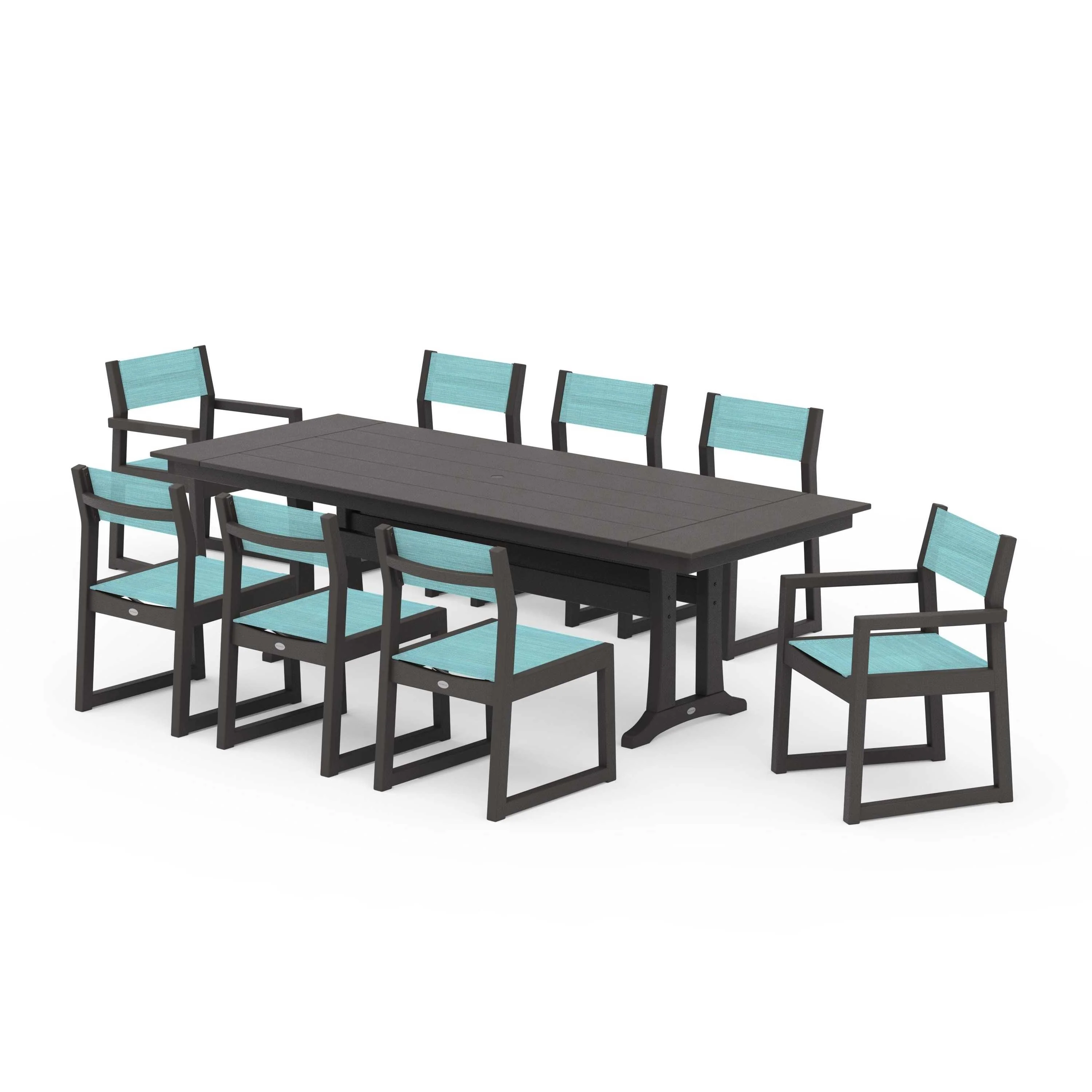 EDGE Sling 9-Piece Farmhouse Trestle Dining Set - Image 48