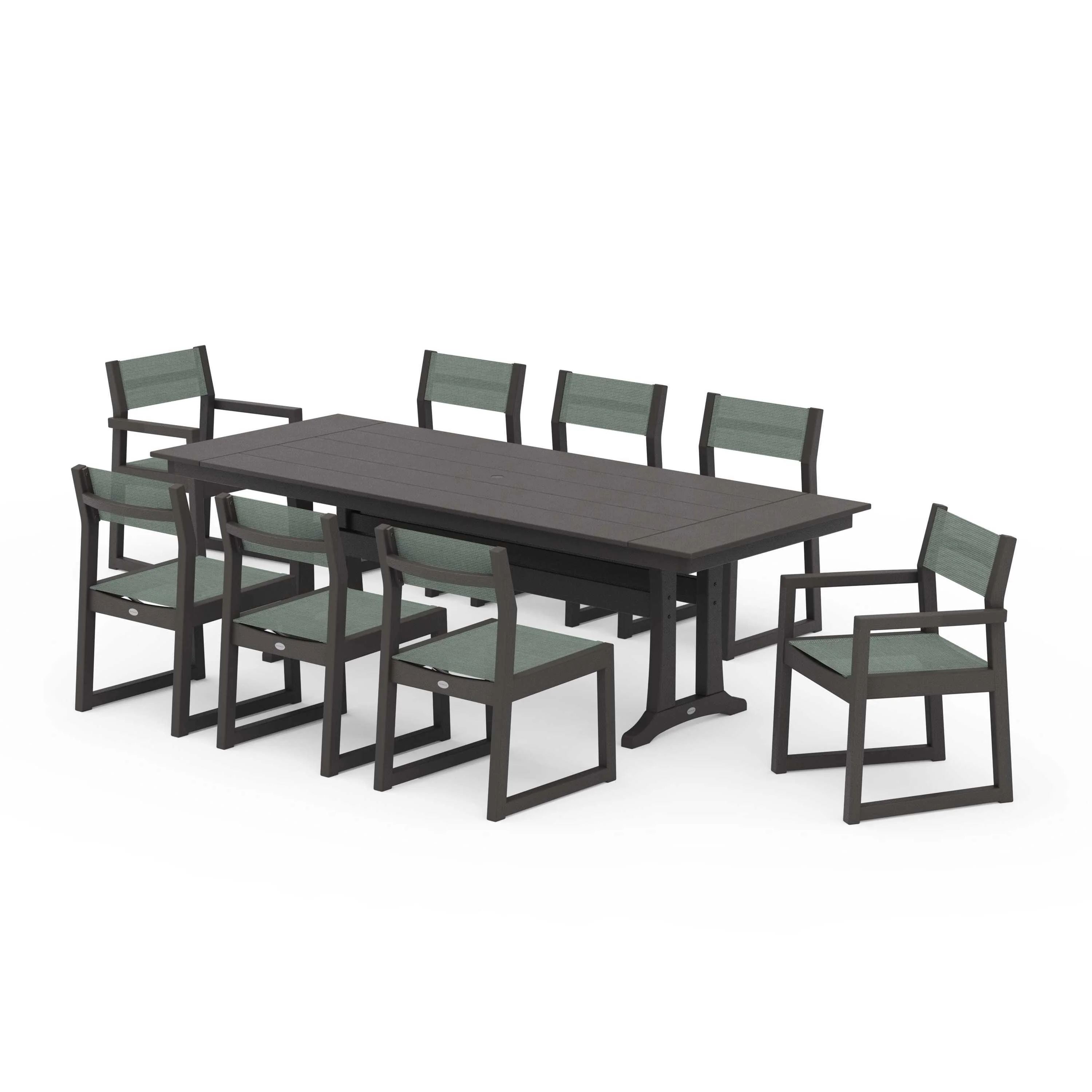 EDGE Sling 9-Piece Farmhouse Trestle Dining Set - Image 49