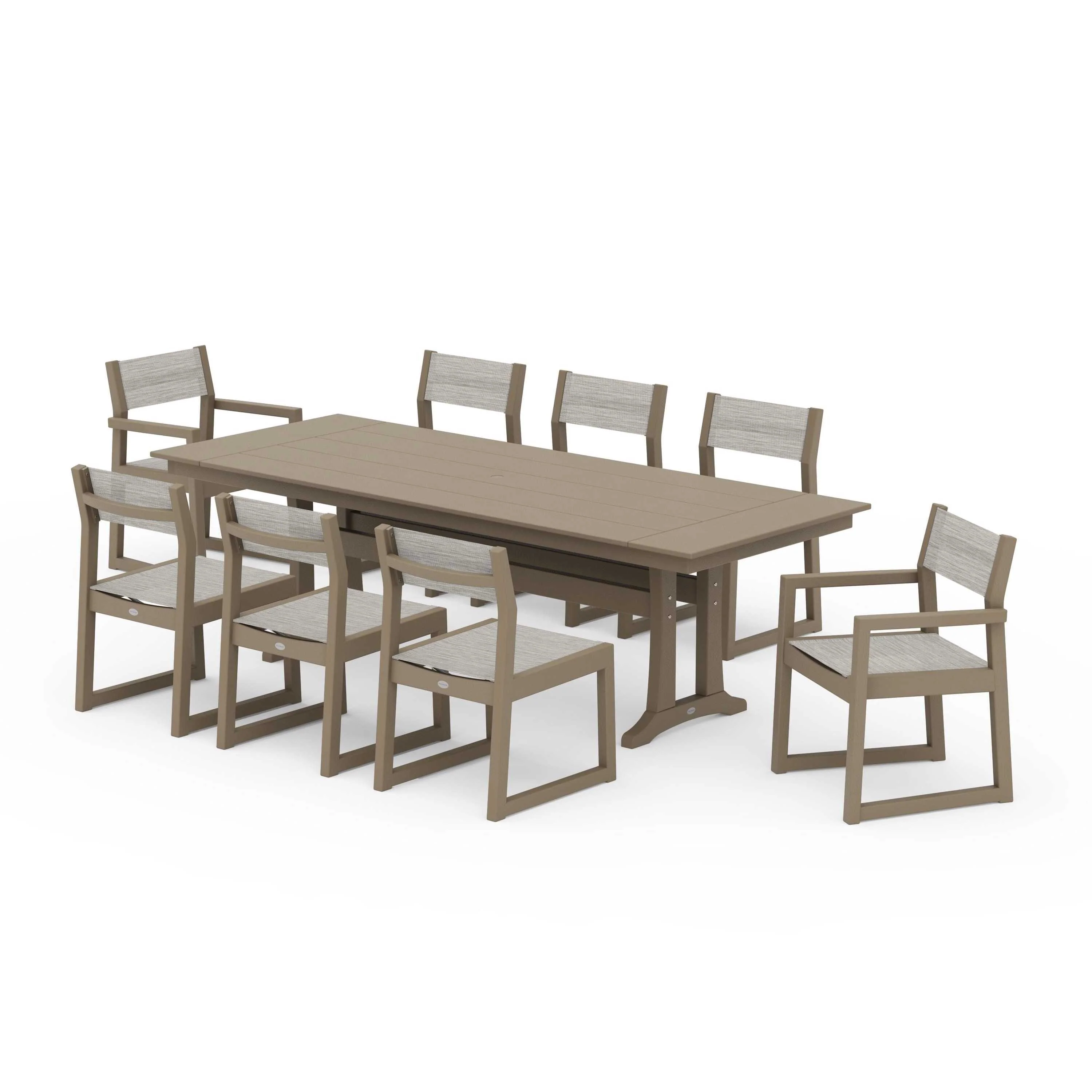 EDGE Sling 9-Piece Farmhouse Trestle Dining Set - Image 51