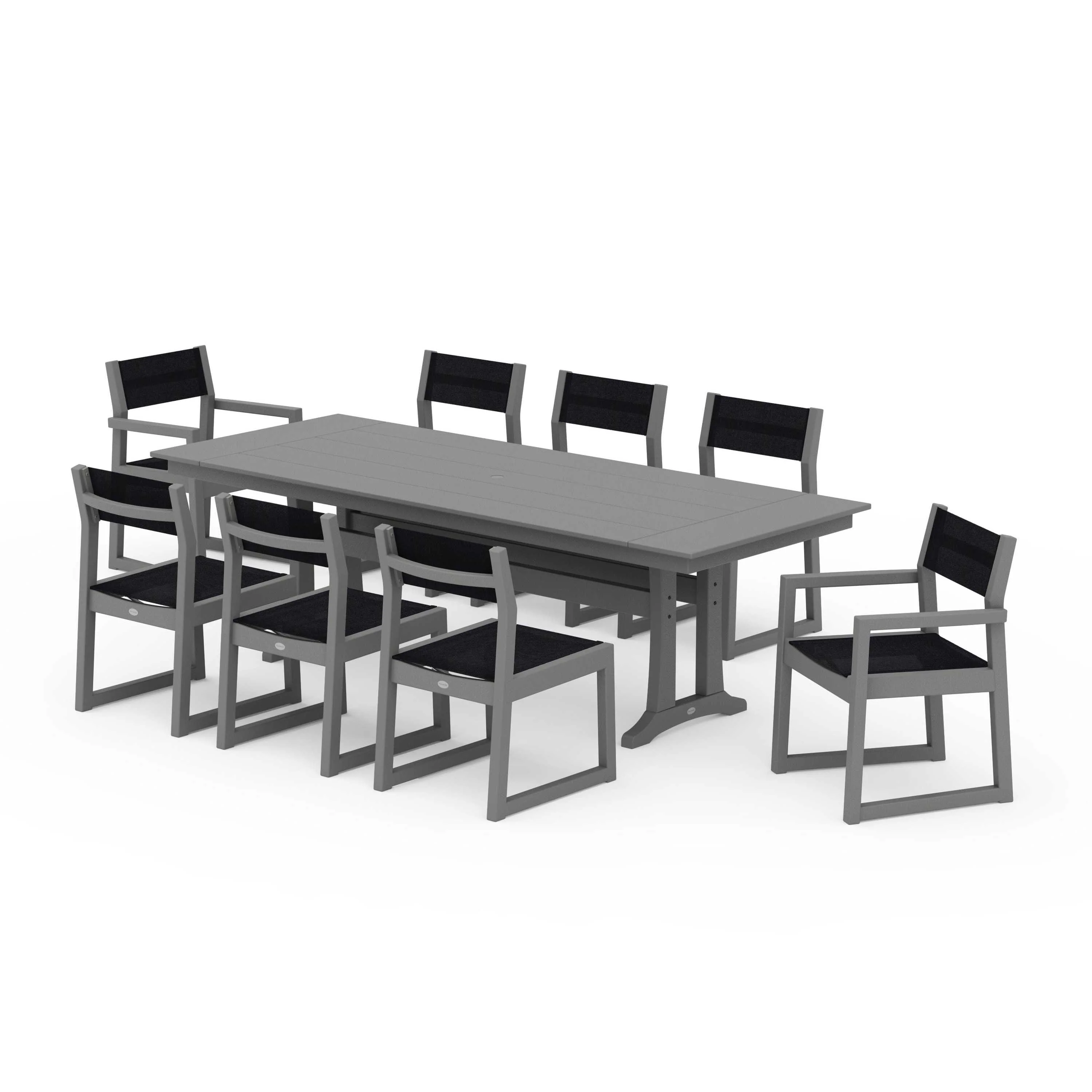EDGE Sling 9-Piece Farmhouse Trestle Dining Set - Image 62